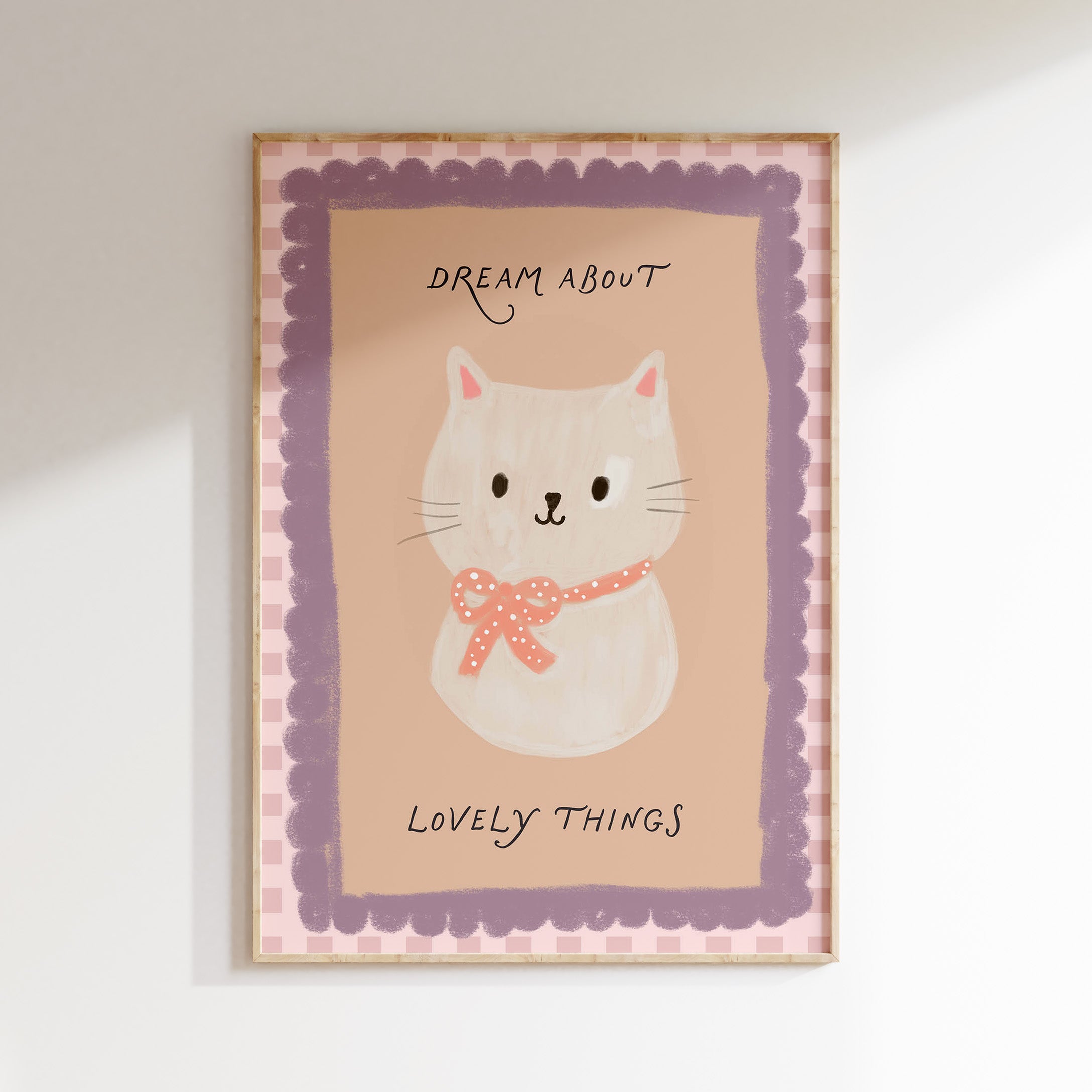 Children's room print – Cat with Bow and Text