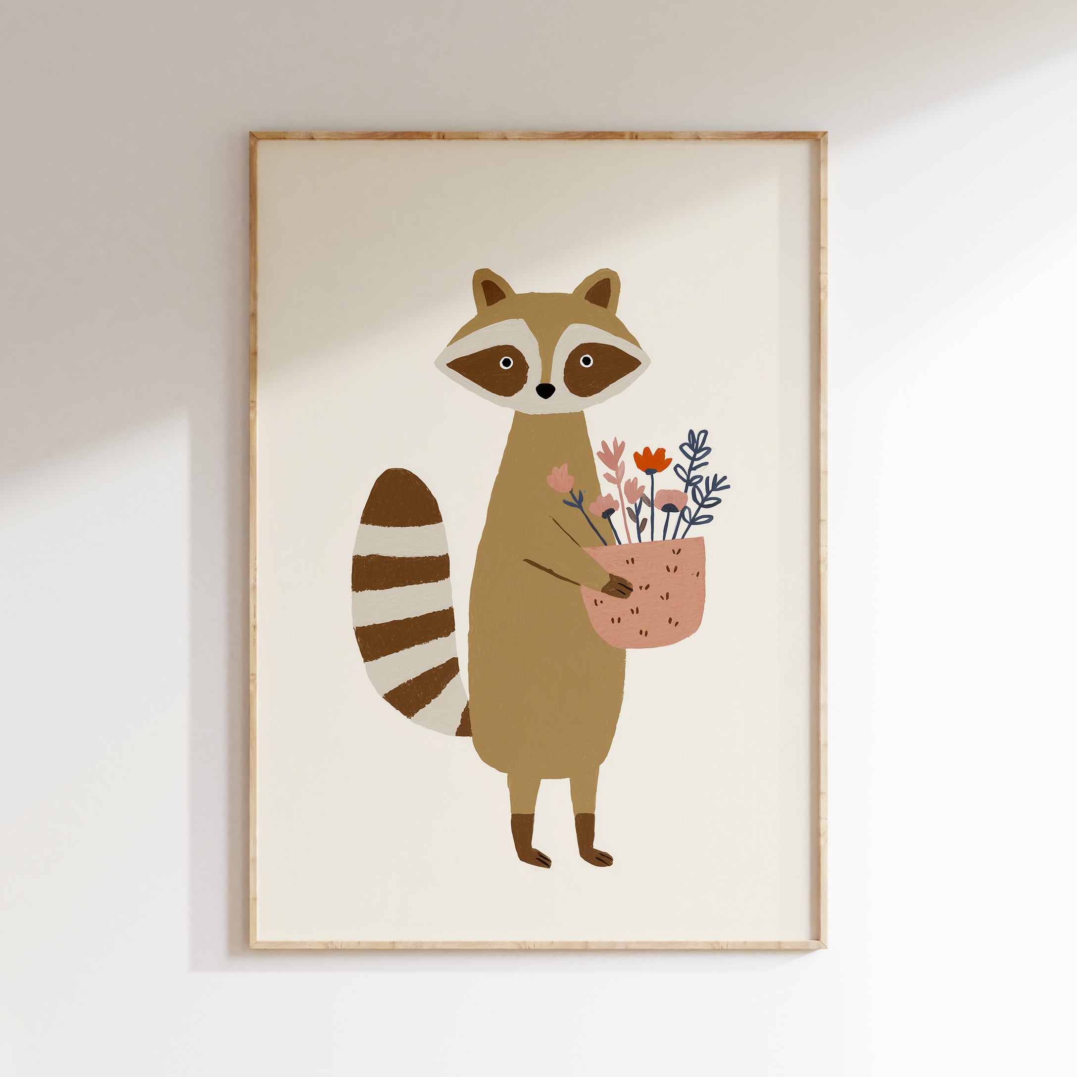 Nursery print - Raccoon with flowers