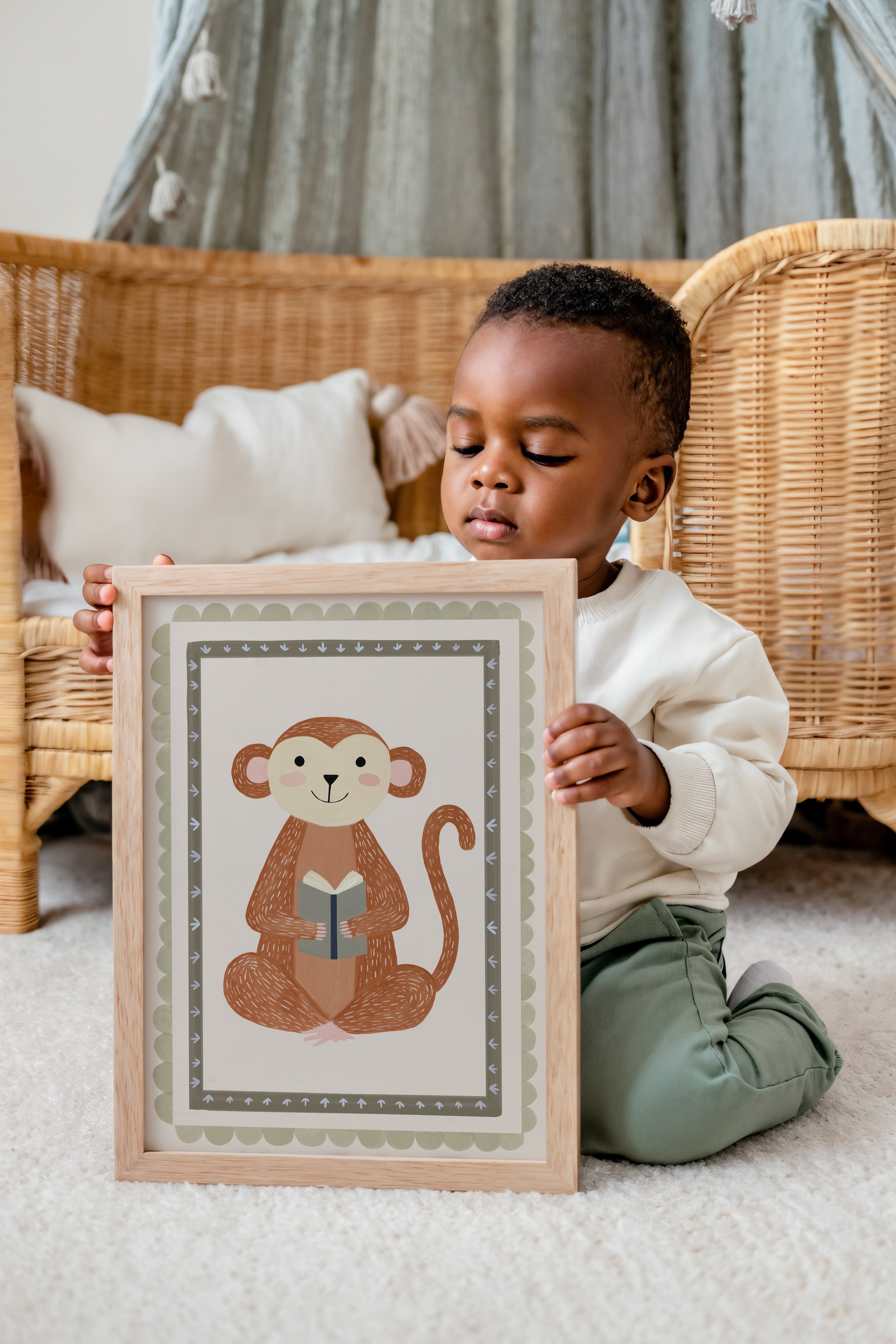 Children's room print - Reading monkey