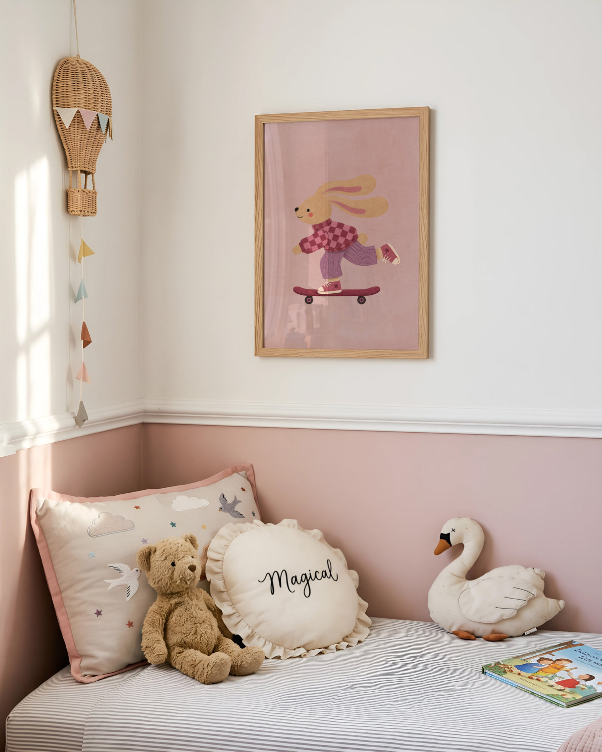 Kinderkamer print - Konijntje op skateboard