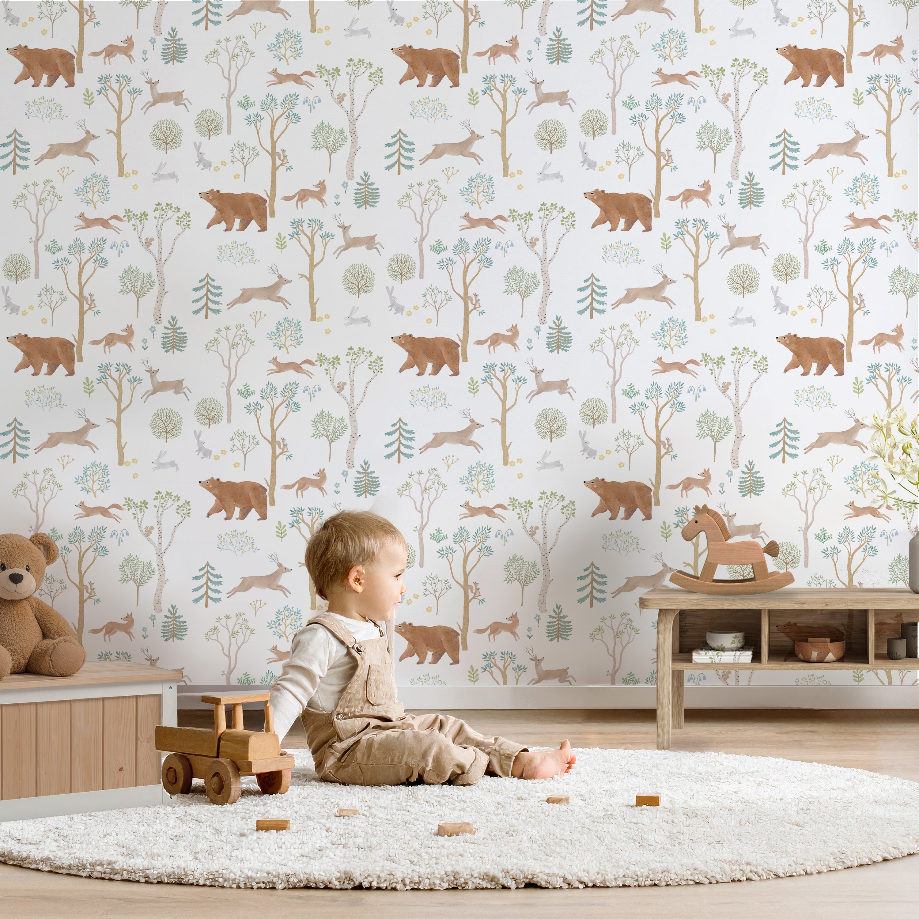 Behang Bosvriendjes - wit