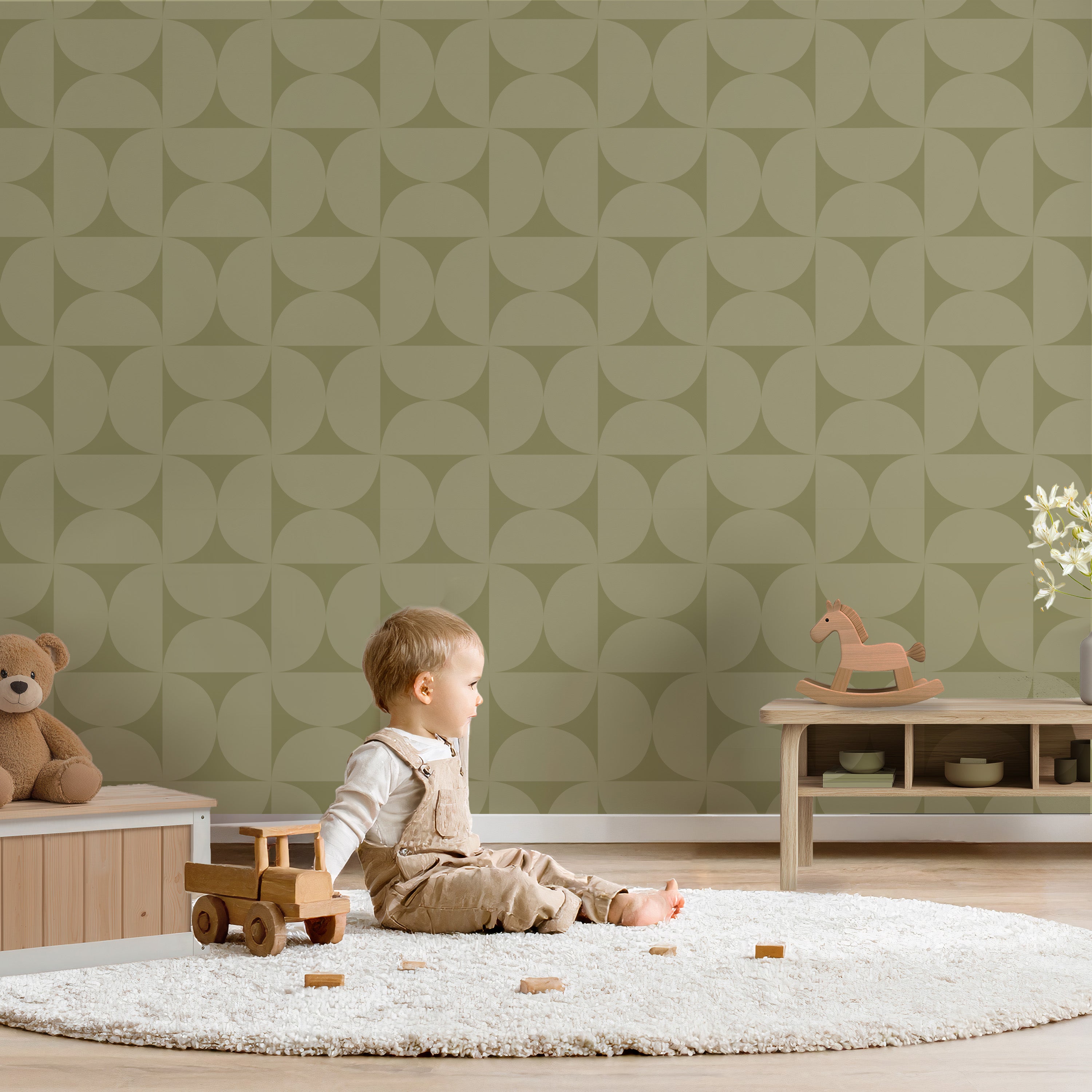 Behang Curvy Cubes - olive pop