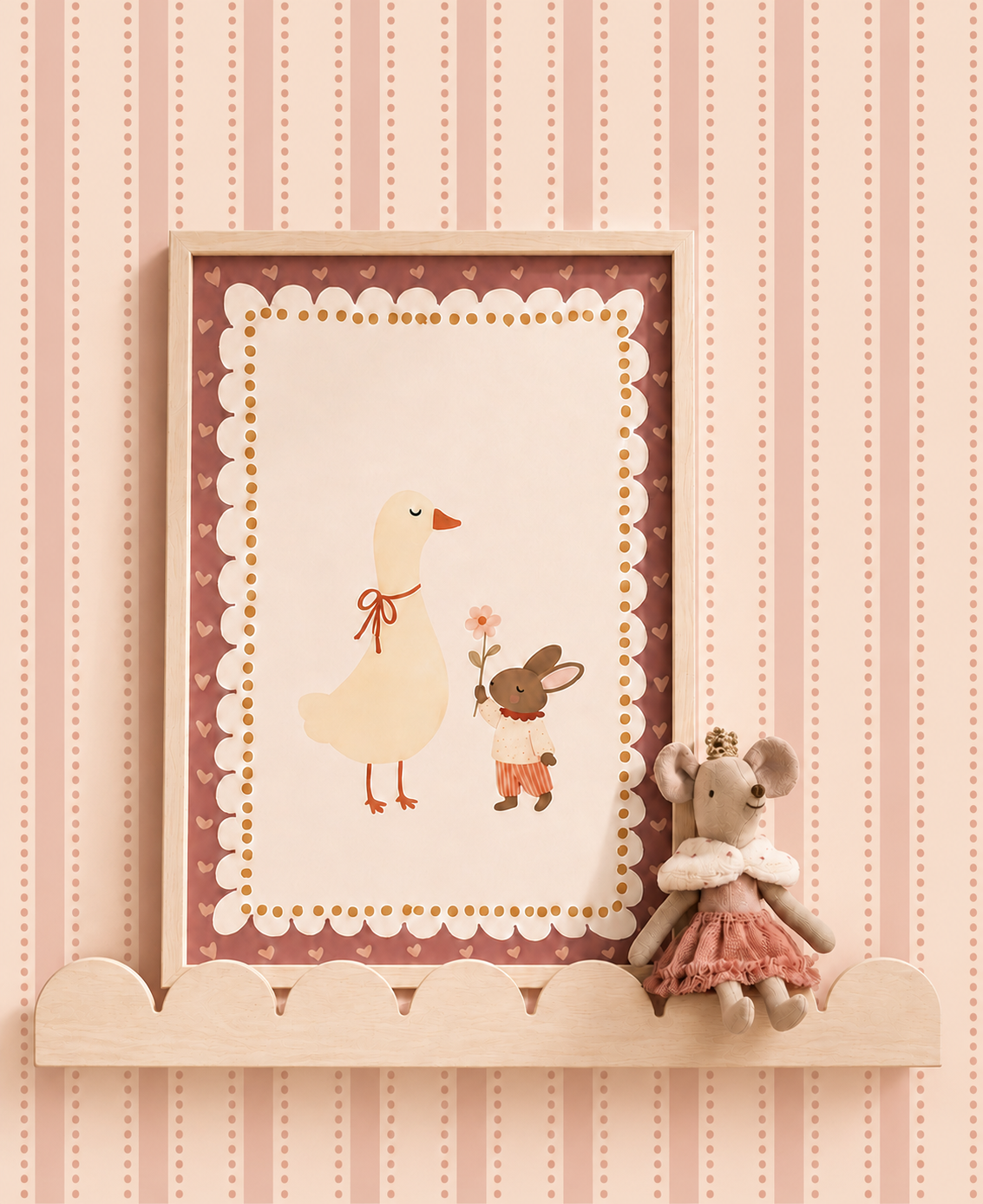 Behang Dotted Stripes - berry blush