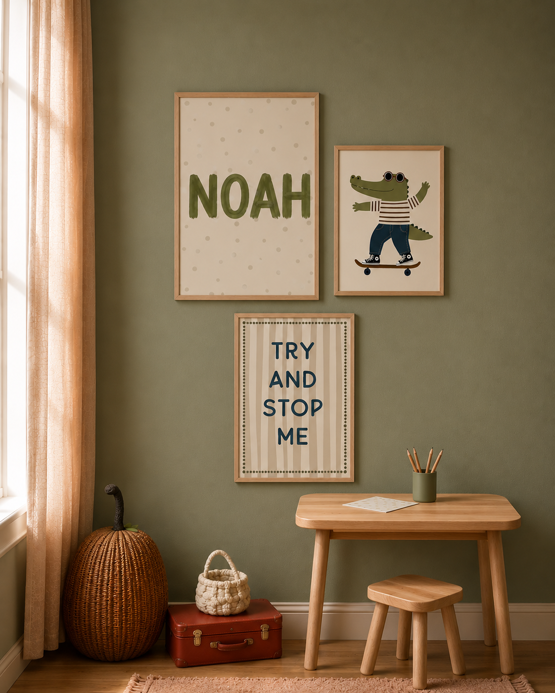 Naamposter Stippenpret - olive