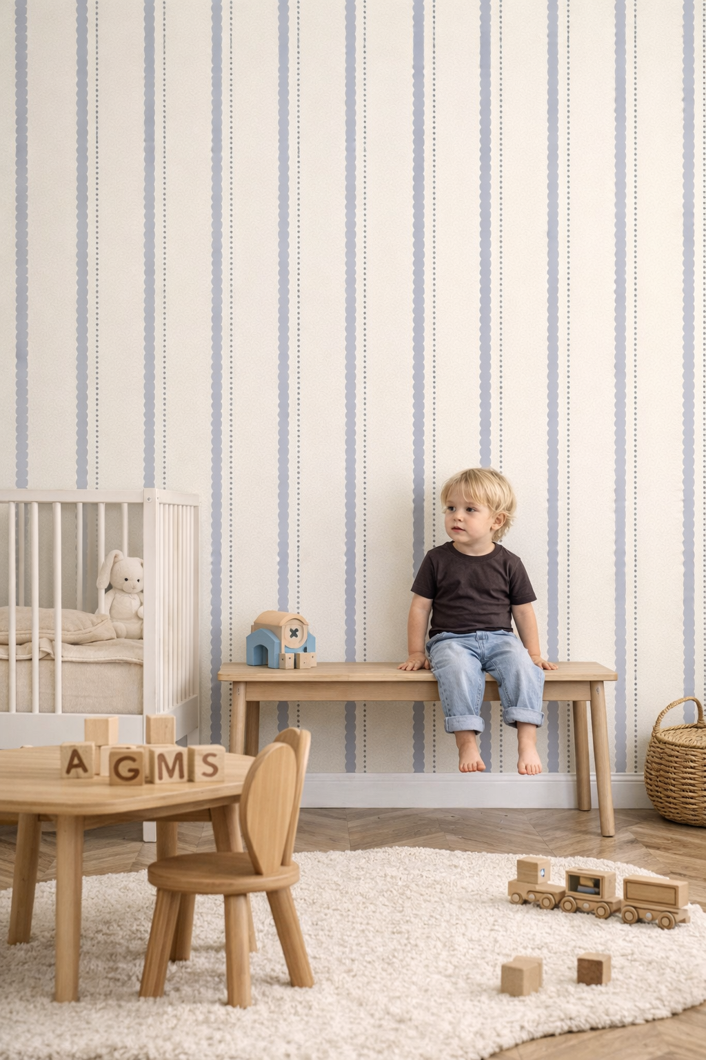 Wallpaper Bubble Stripes - powder blue