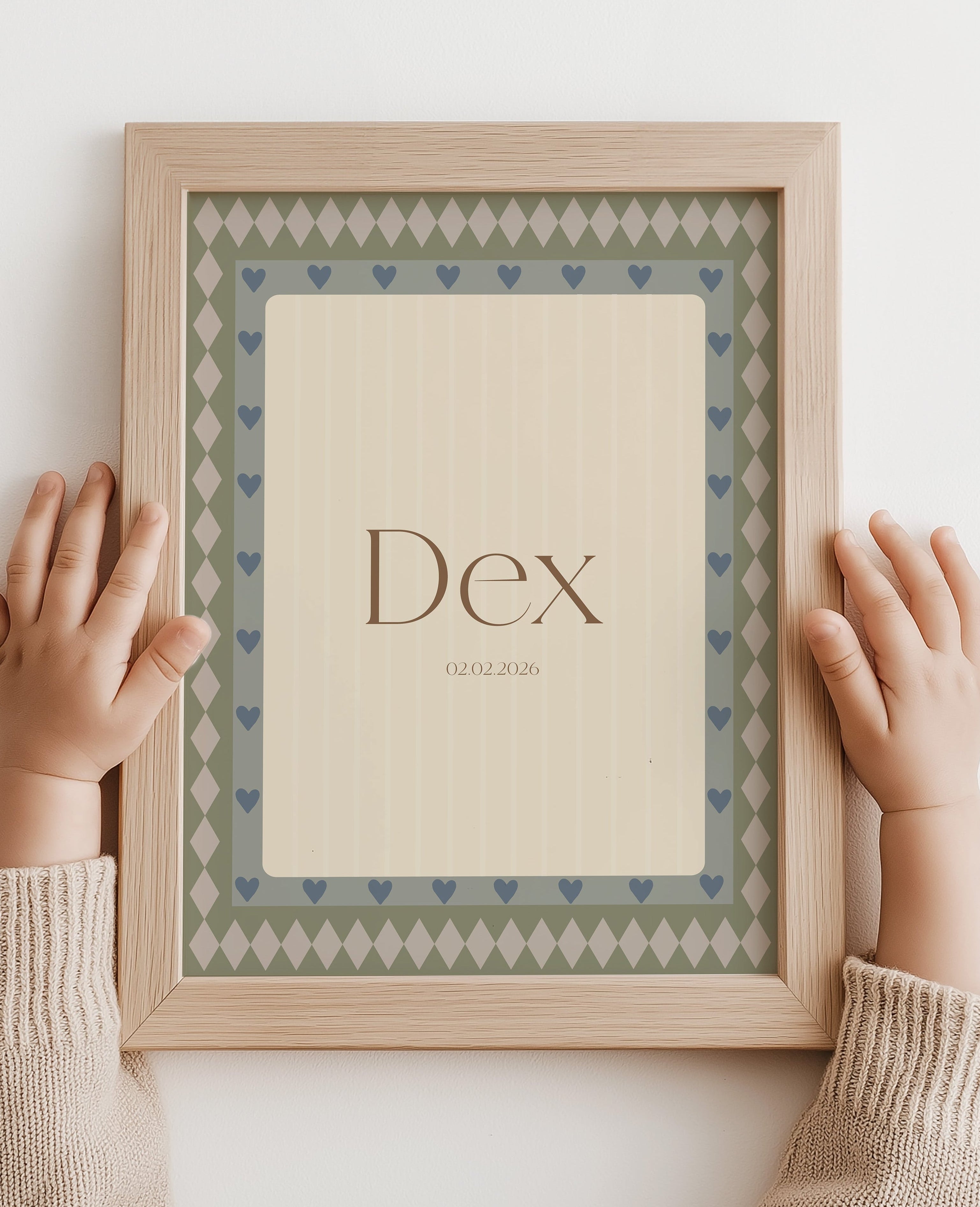 Naamposter klein hartje - olive/blue