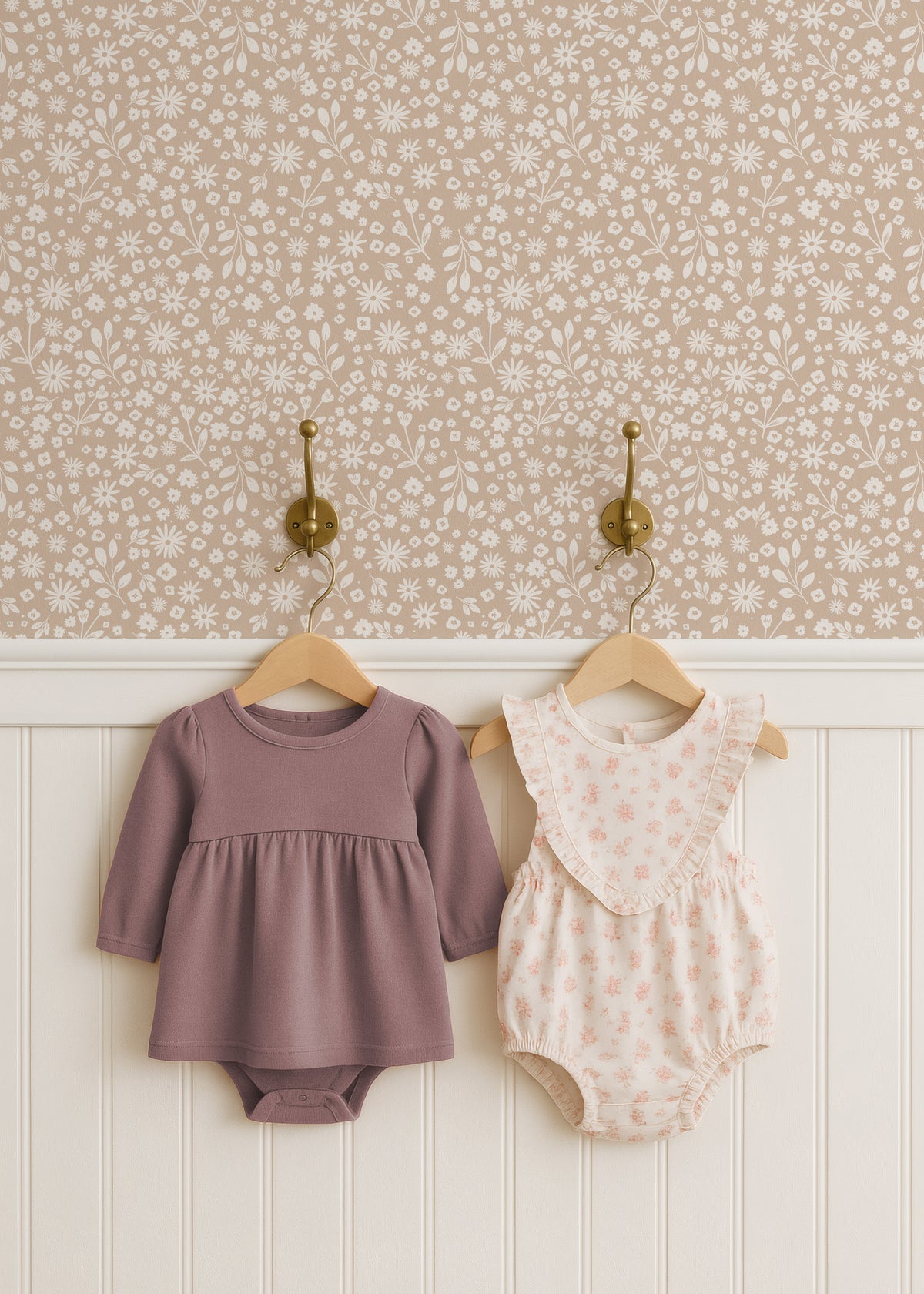 Behang Bloemenveld - beige