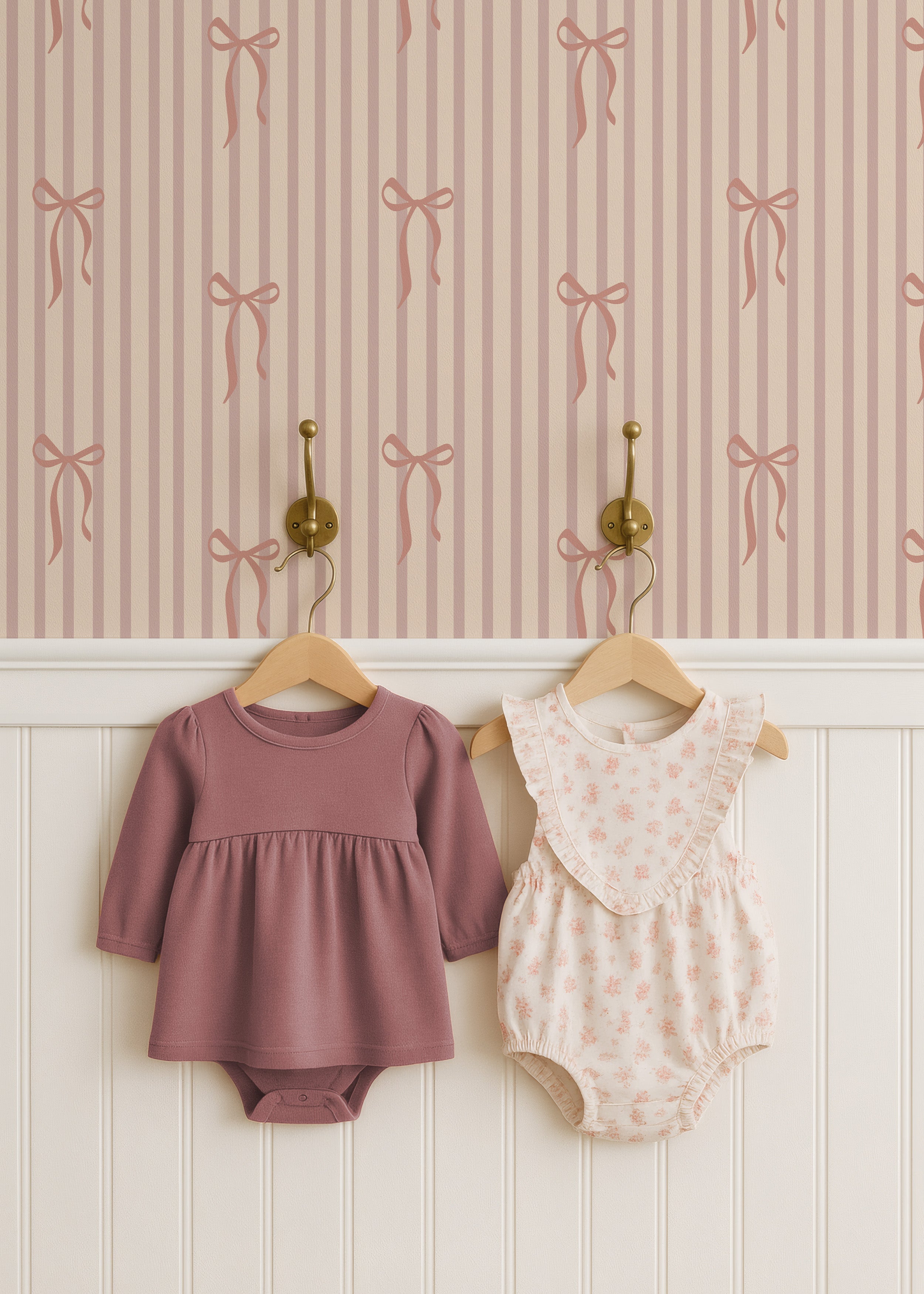 Behang Striped Bows - dusty blush