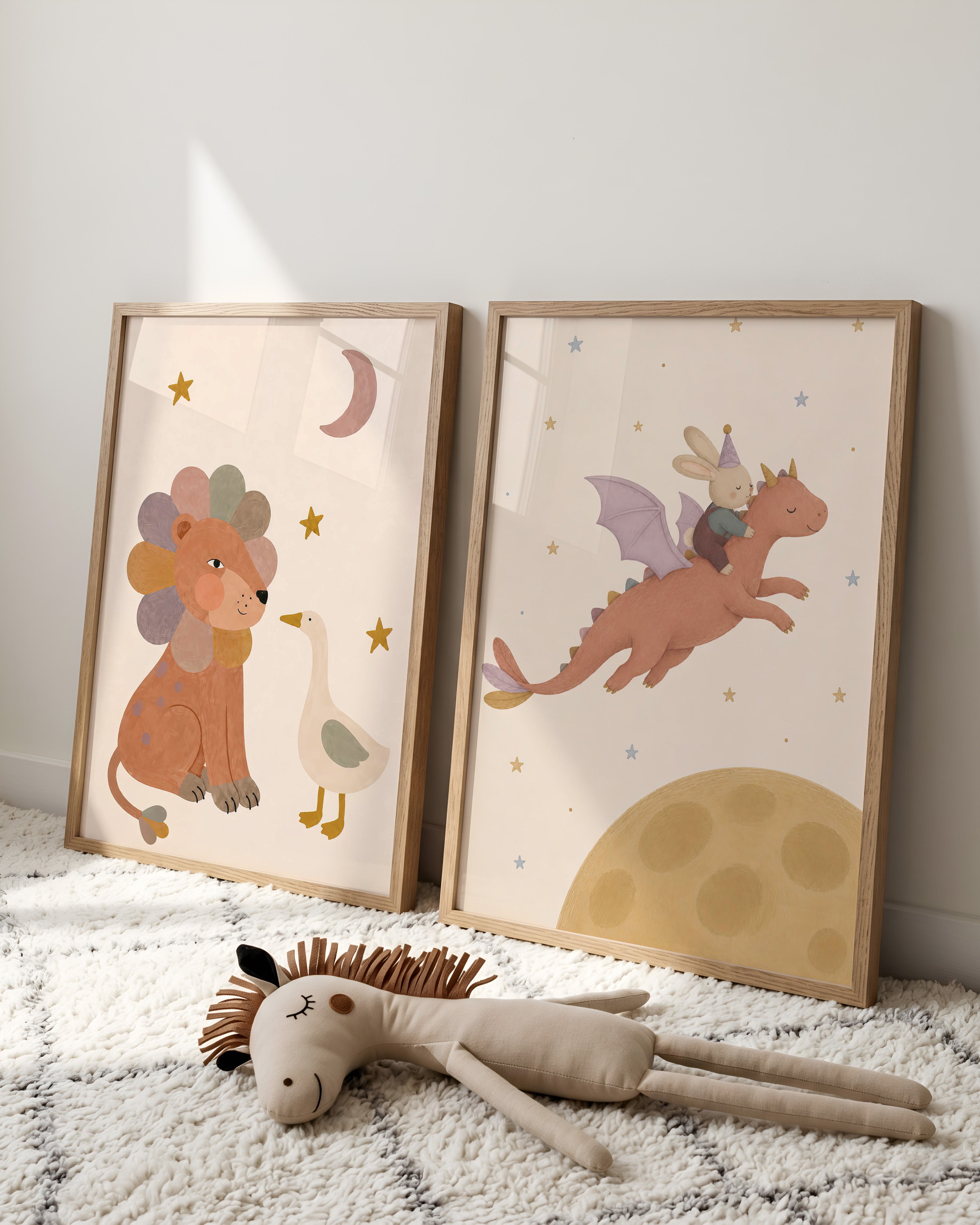 Kinderkamer print - Leeuw en gans