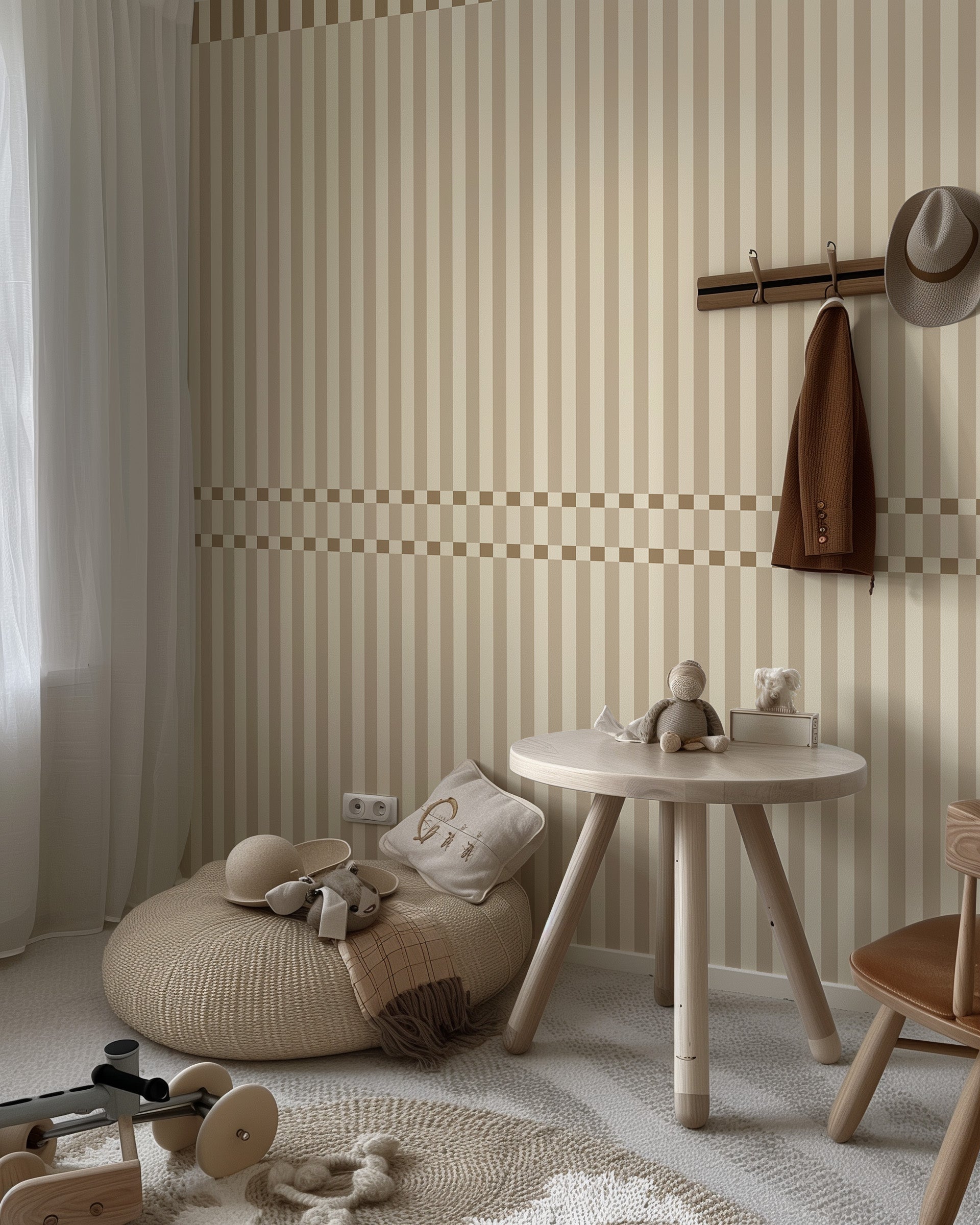 Behang Checkered Stripes - sand