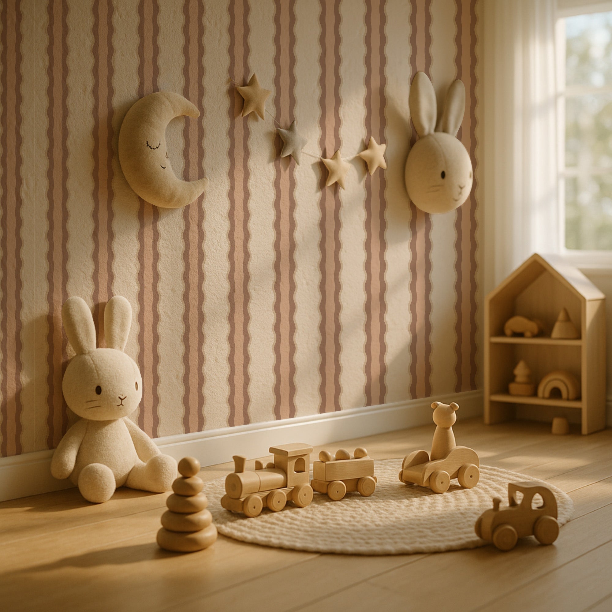 Behang Wobbly Waves - warm pink