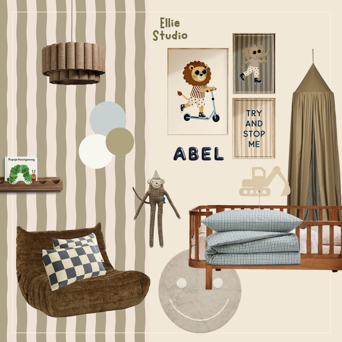Behang Wavy Stripes - olive green