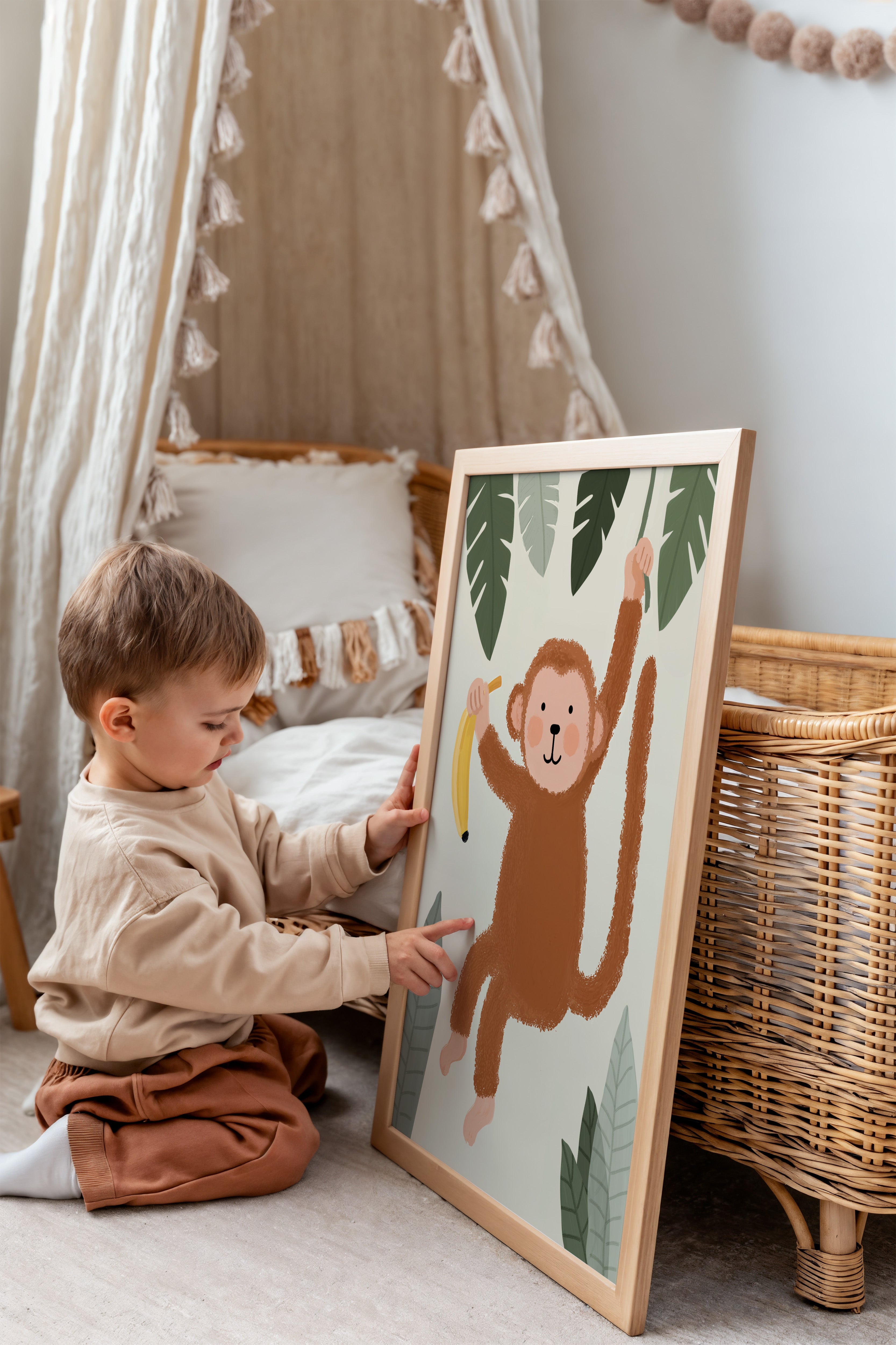 Children's room print - Jungle monkey with banana