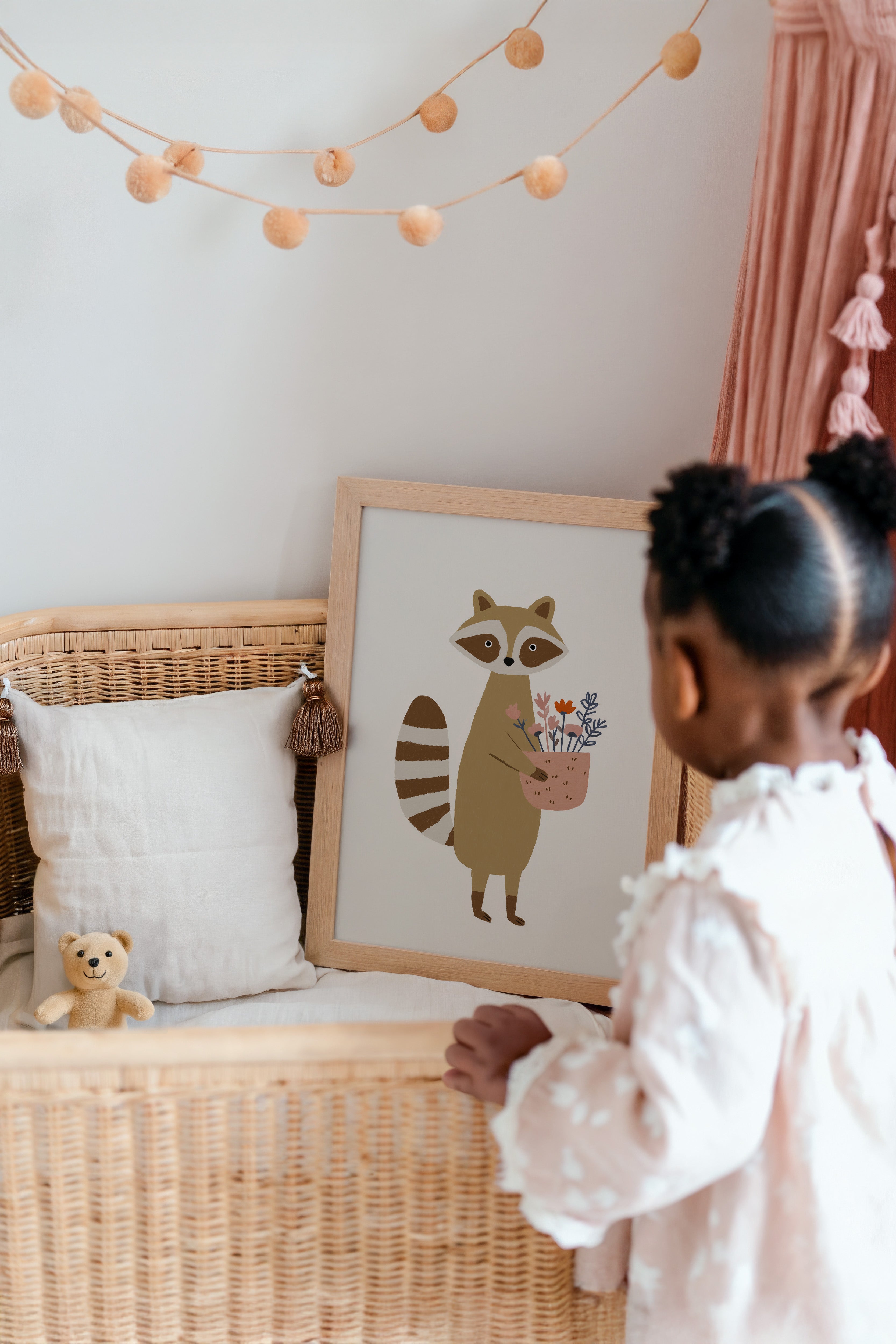 Nursery print - Raccoon with flowers