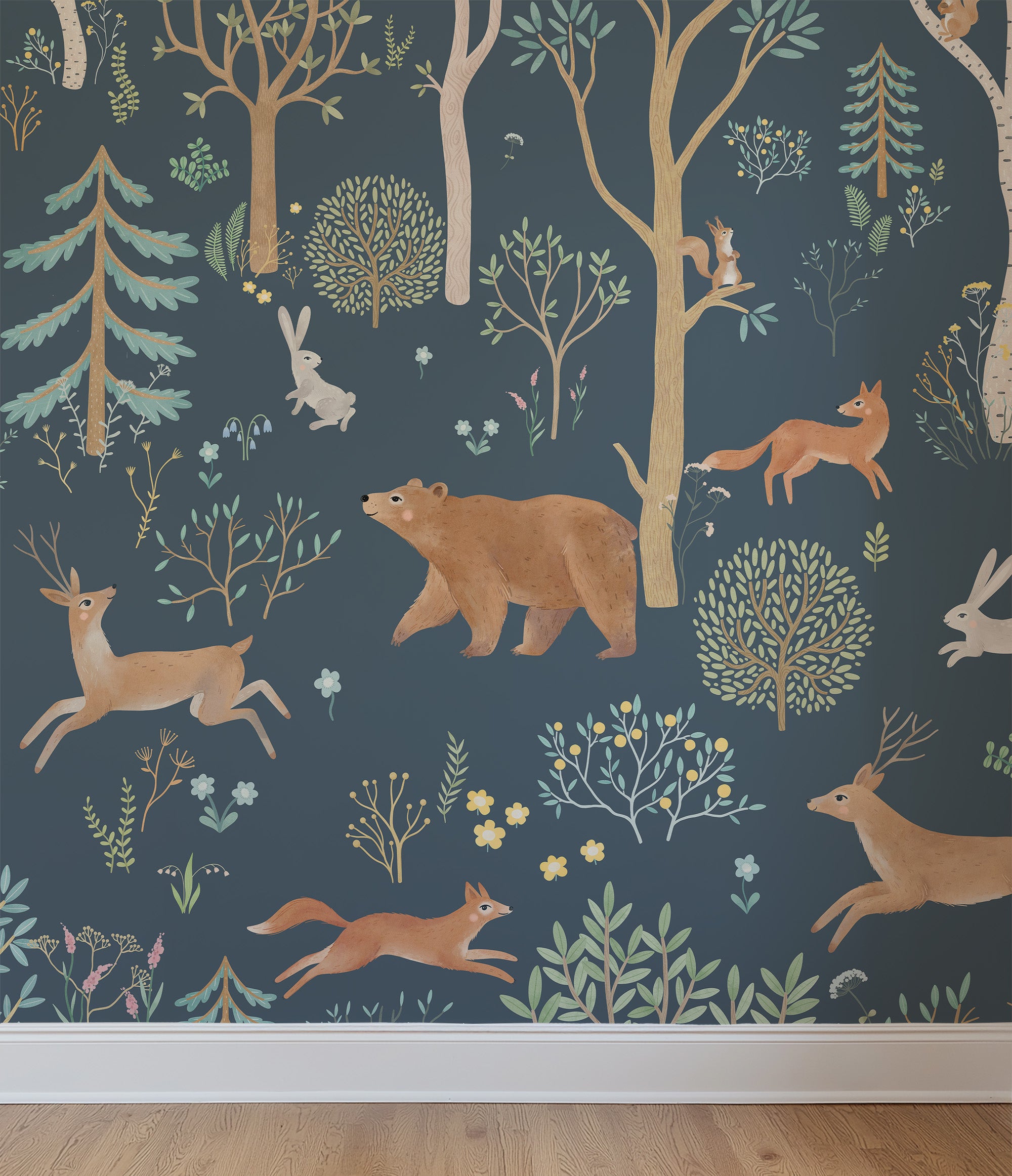 Collage behang Dieren in het bos - blauw