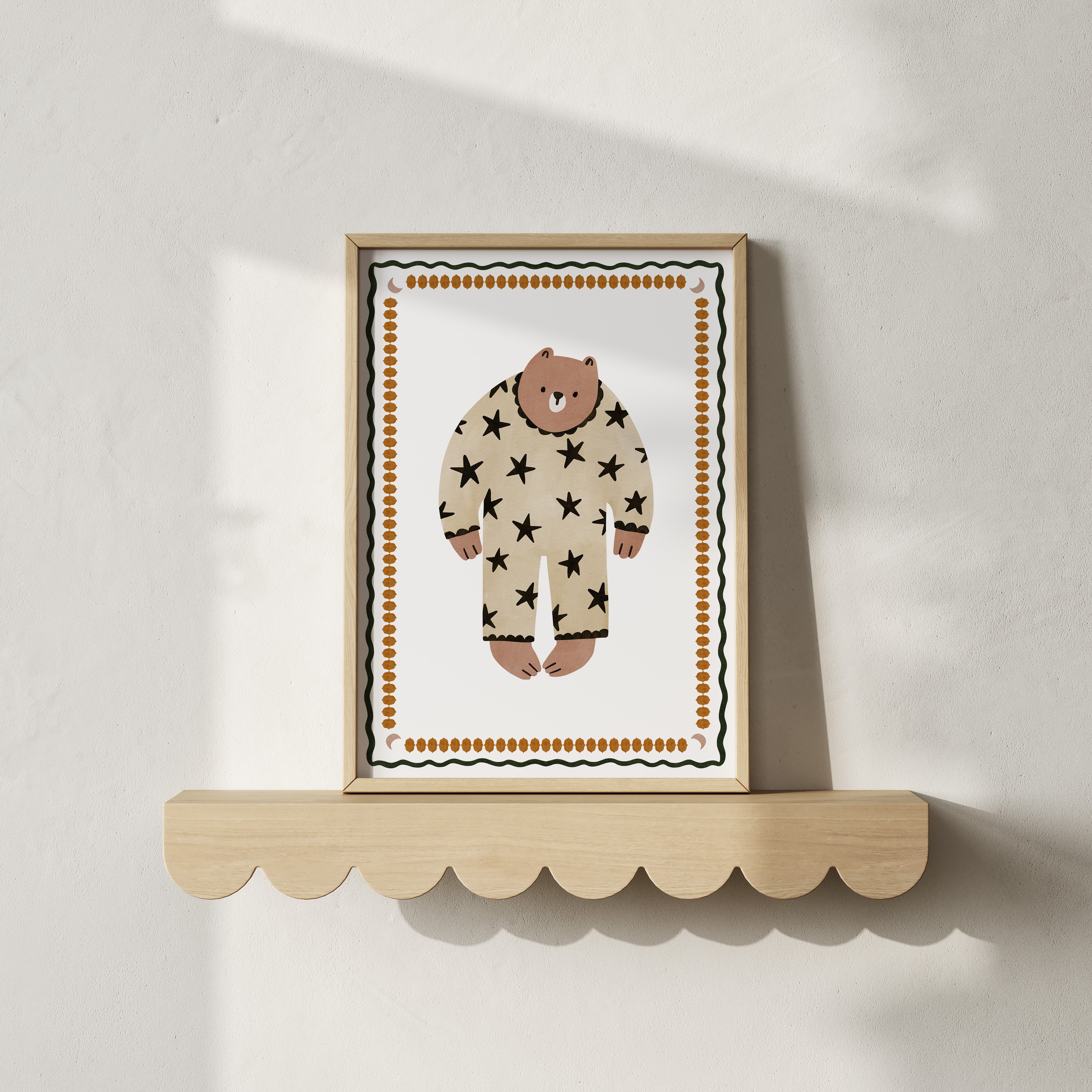 Retro nursery poster - Bear in star pajamas