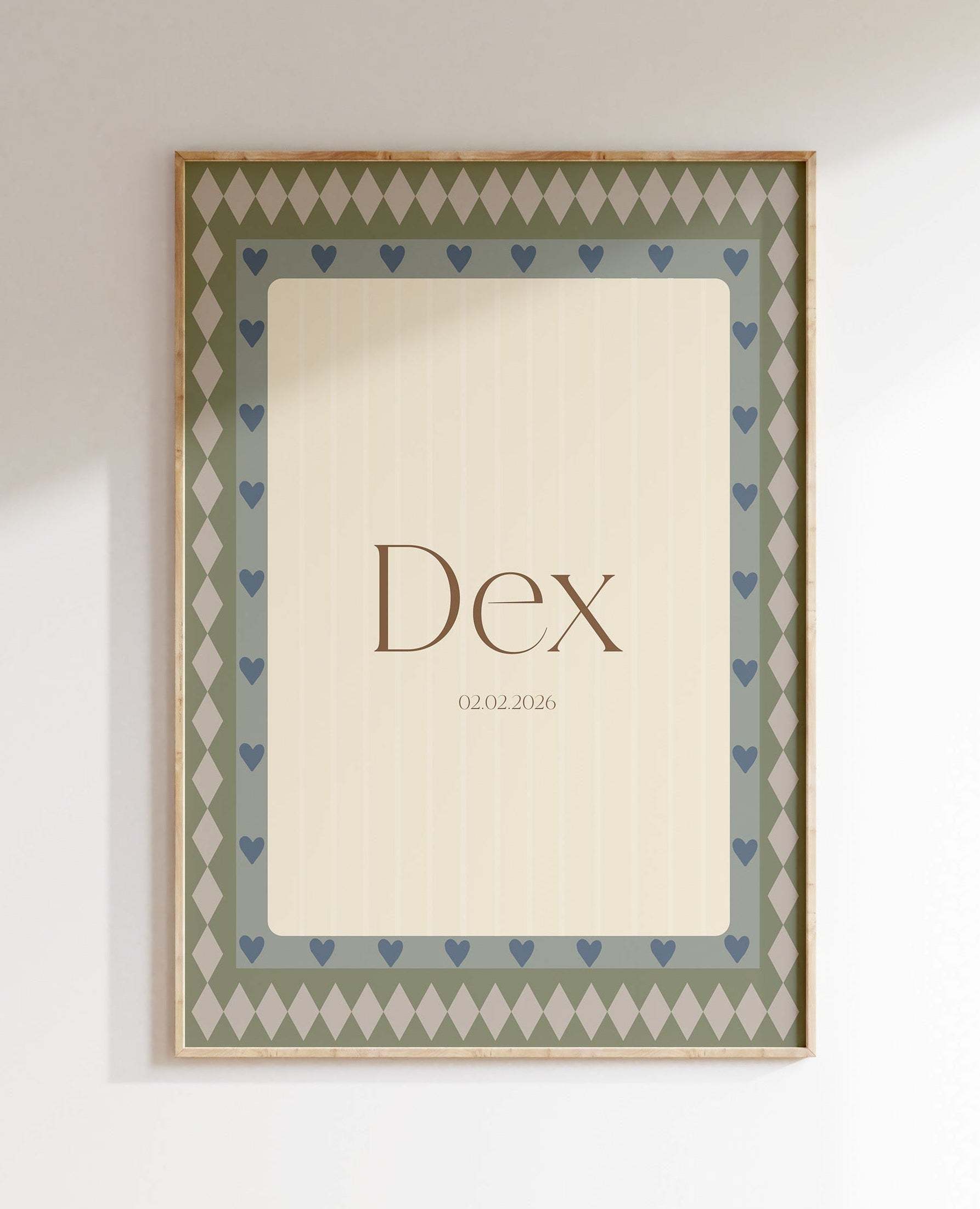 Naamposter klein hartje - olive/blue