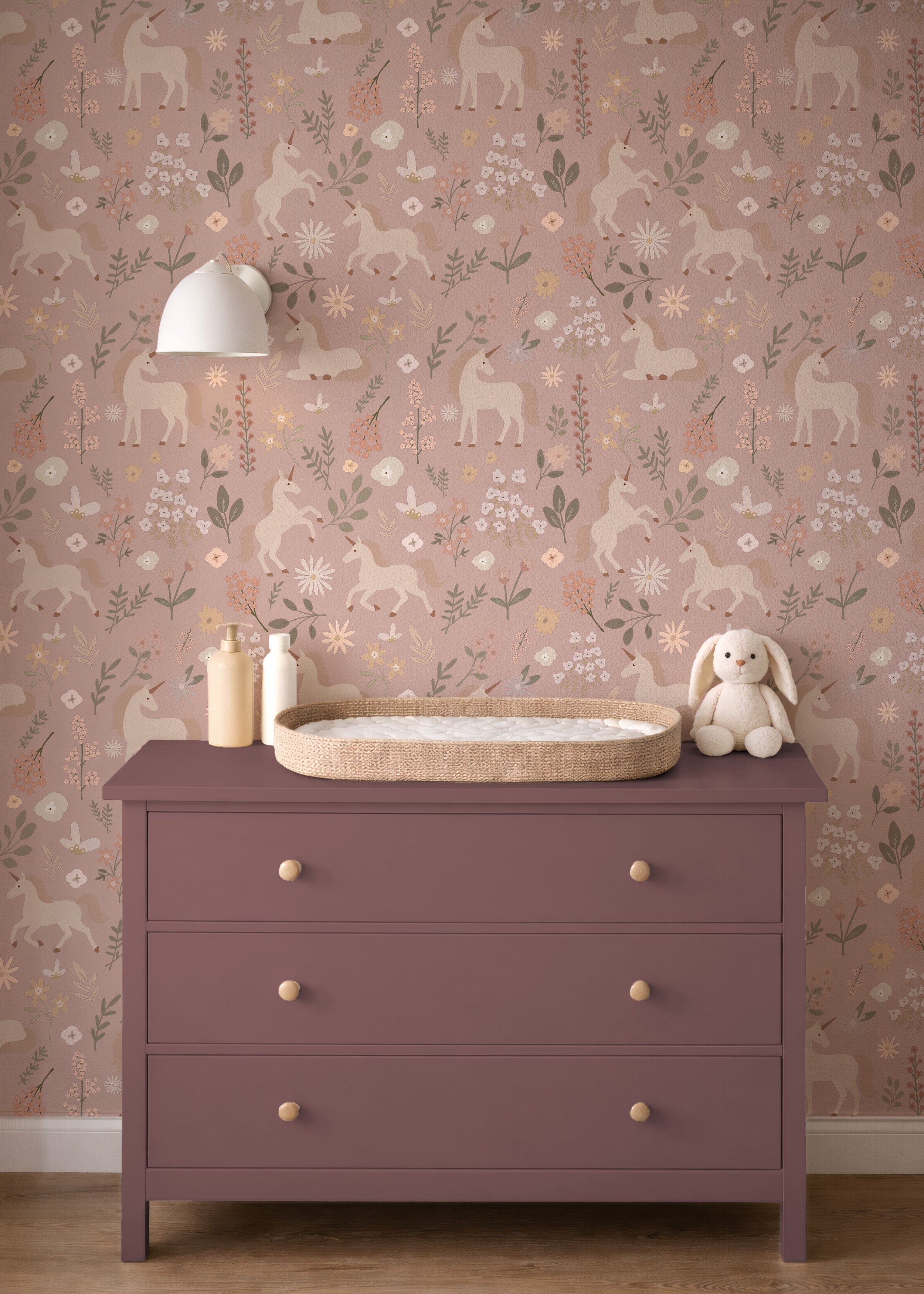 Behang Unicorns - old rose