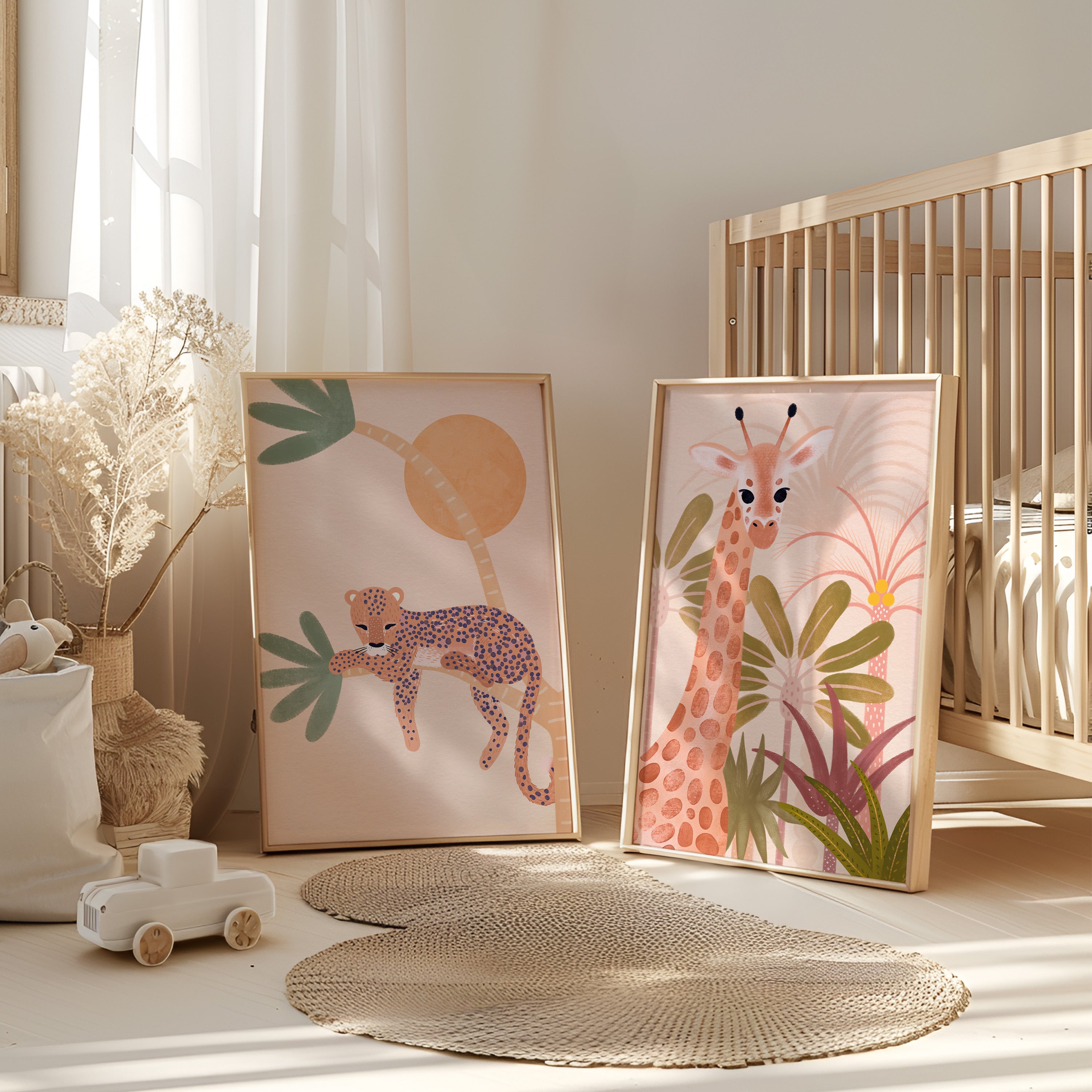Kinderkamer poster - Giraffe tussen palmbomen | Africa