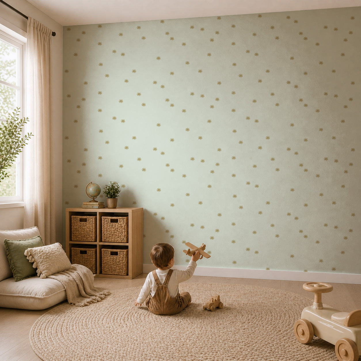 Behang Tiny Stars - sage mist