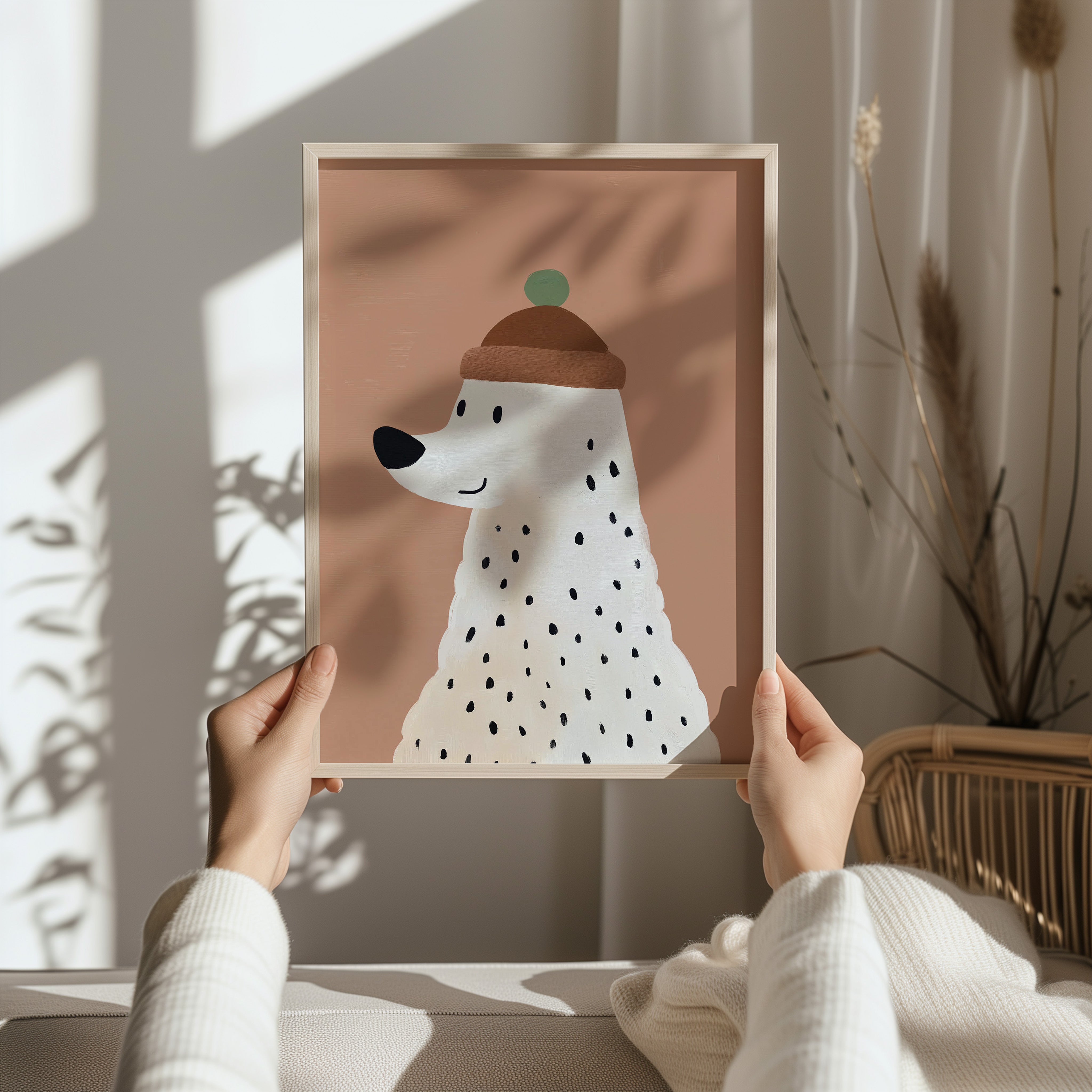 Kinderkamer print - Witte beer met muts