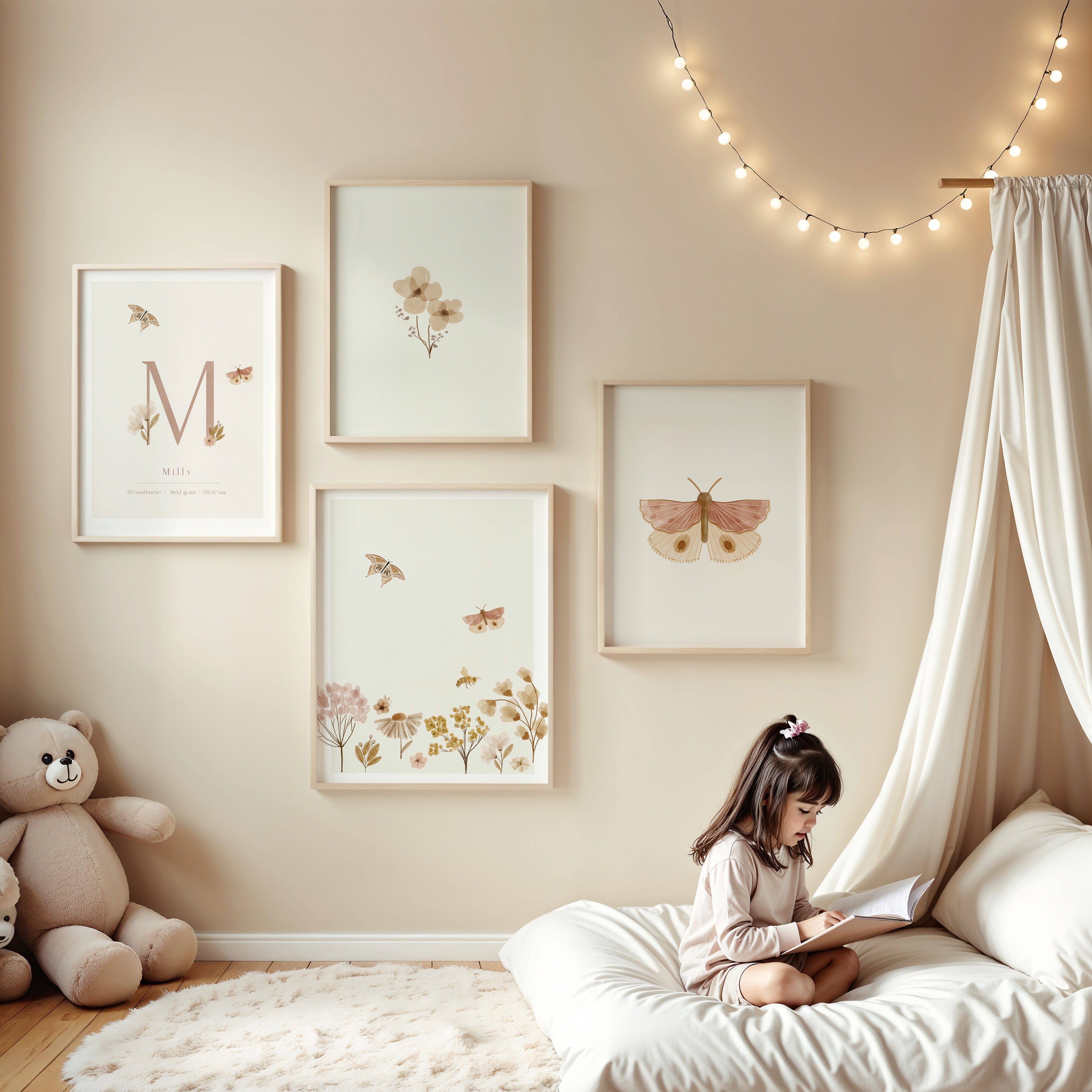 Children's room poster - Vintage Pink Butterfly | Vintage Garden