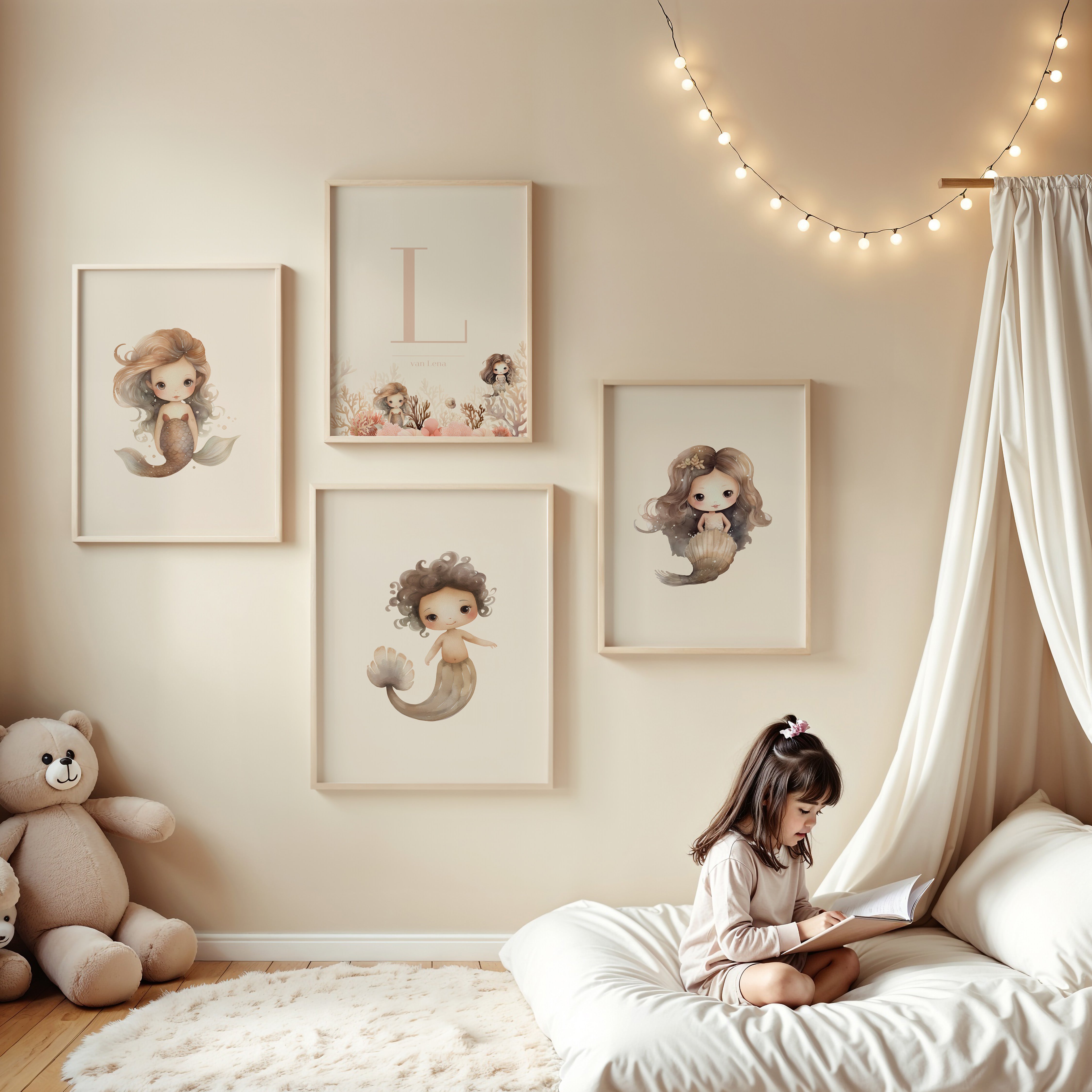 Children's room poster - Mermaid beige with shell tail | Mermaids