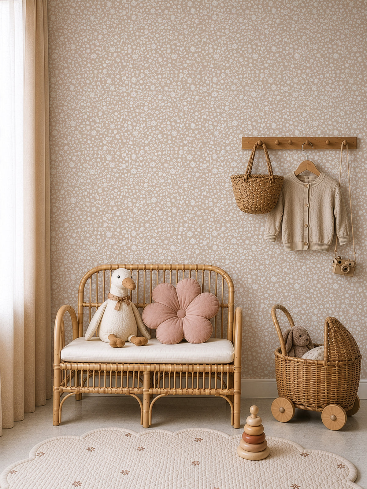Behang Bloemenveld - beige