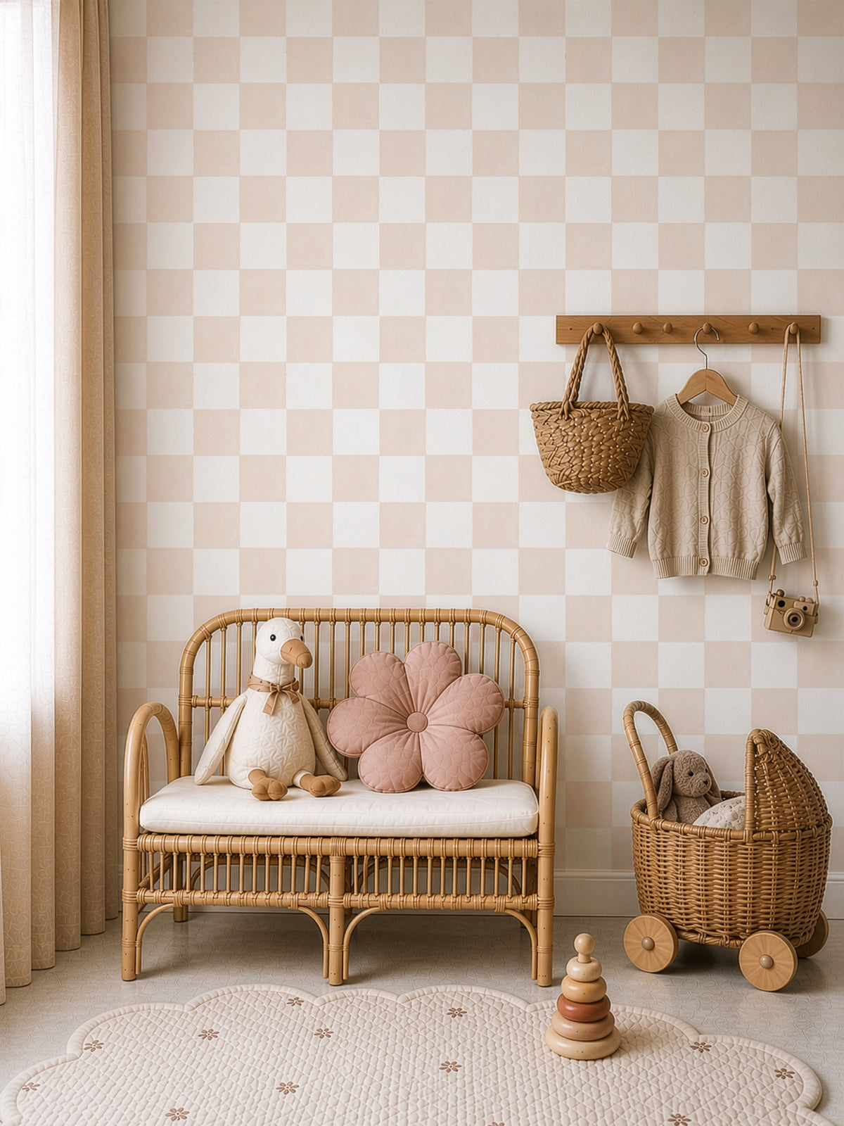 Behang Ruitje Ruitje - beige