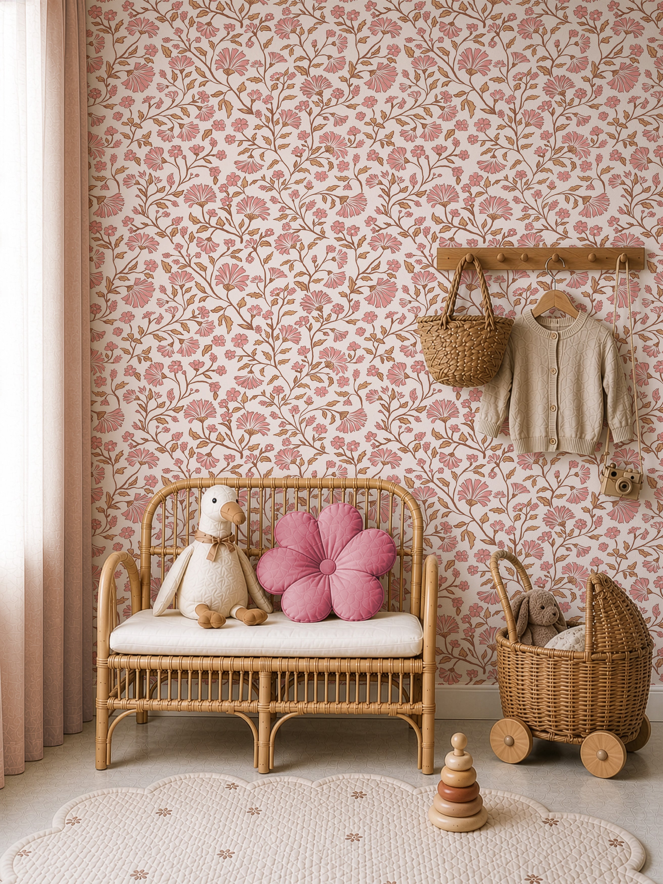 Behang Peach Bloom - blush ivory