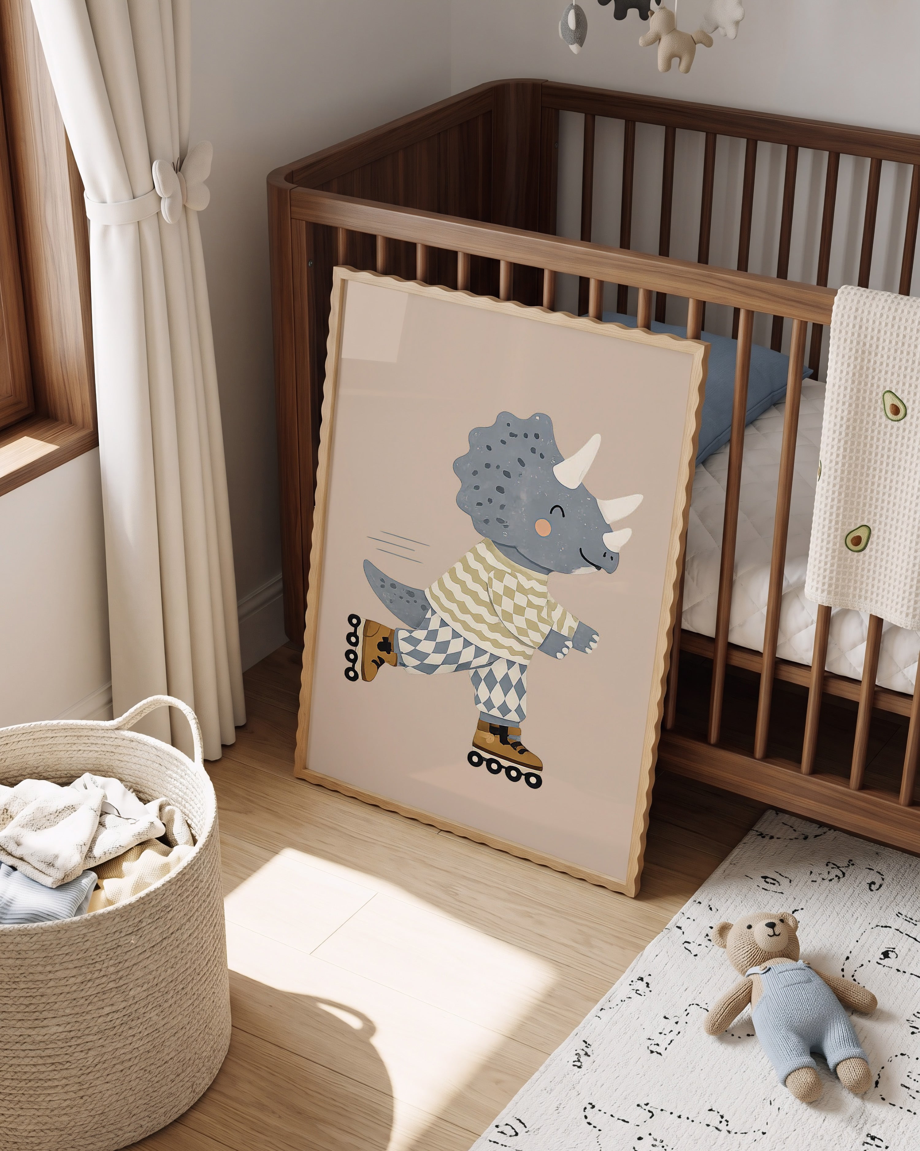 Children's room print - Rollerskate Dinosaur