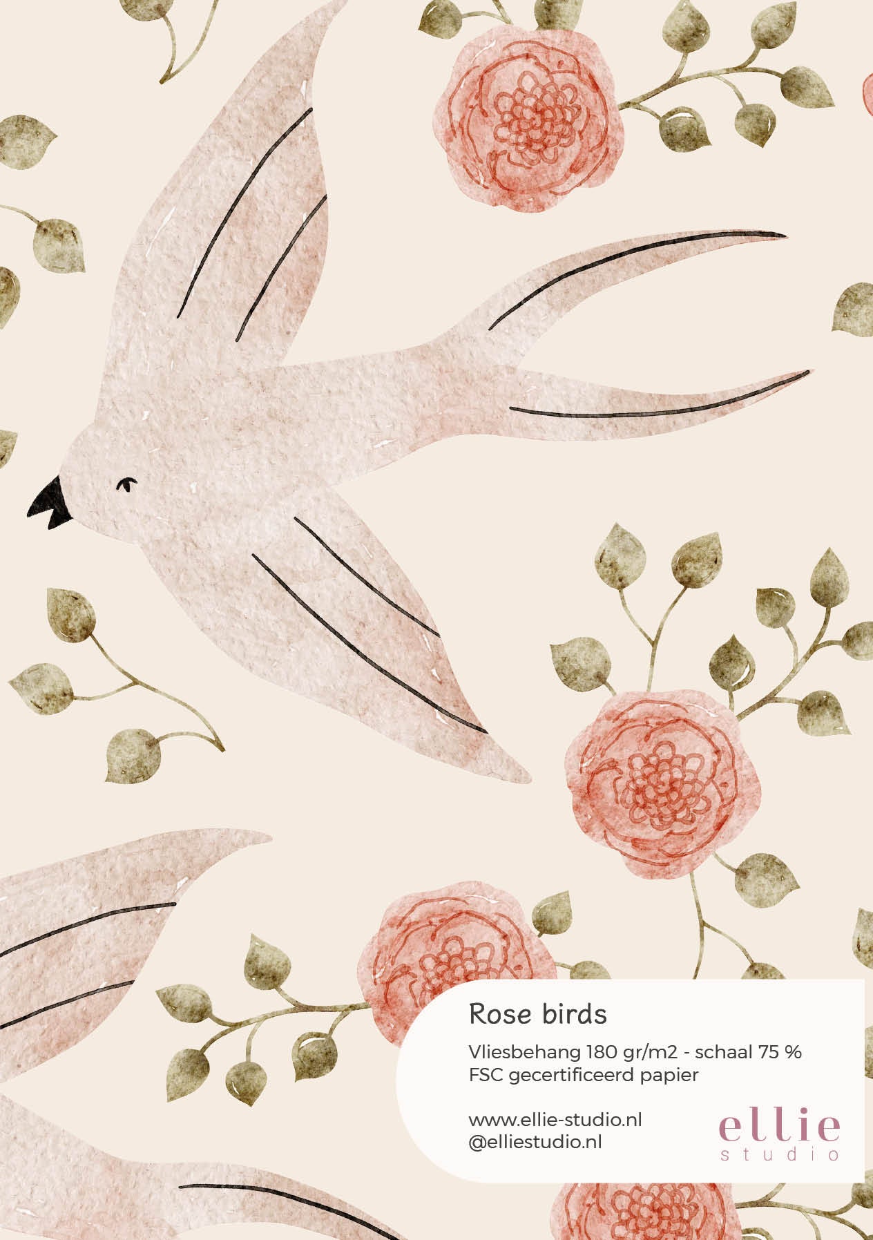 Wallpaper sample Rose Birds