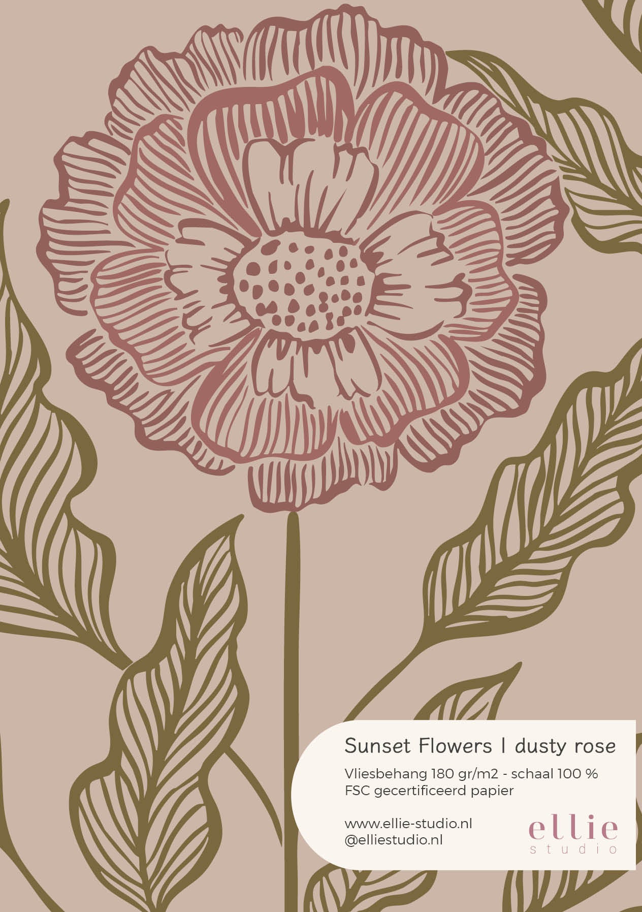 Wallpaper sample Sunset Flowers - dusty rose