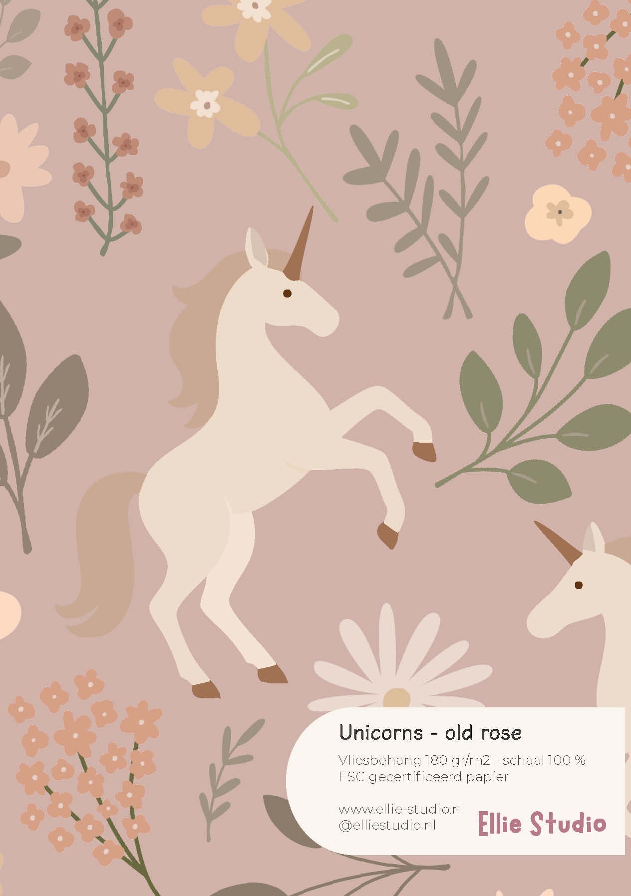 Behangstaal Unicorns - old rose