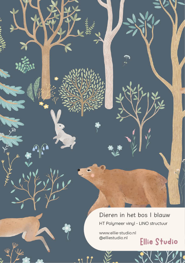 Muursticker staal - Dieren in het bos | blauw