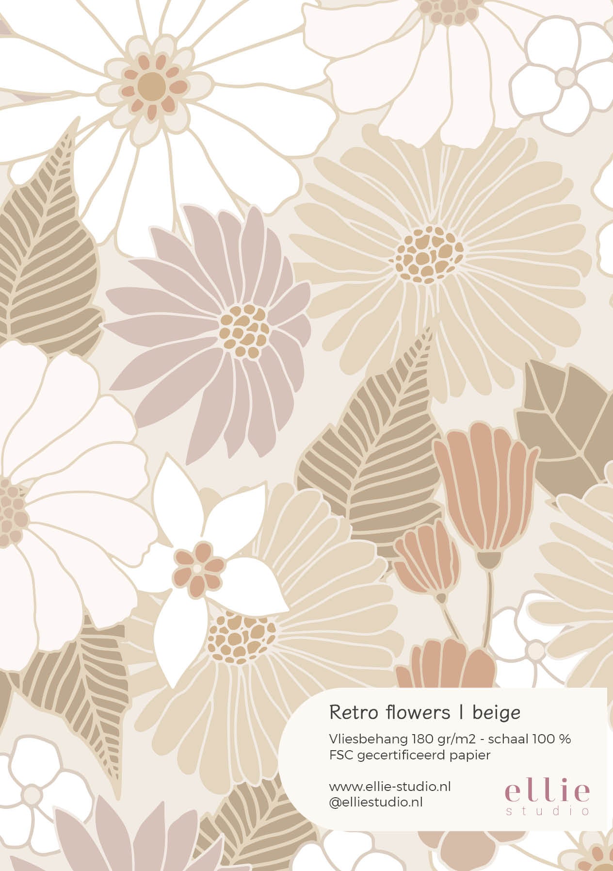 Wallpaper sample Retro Flowers - beige