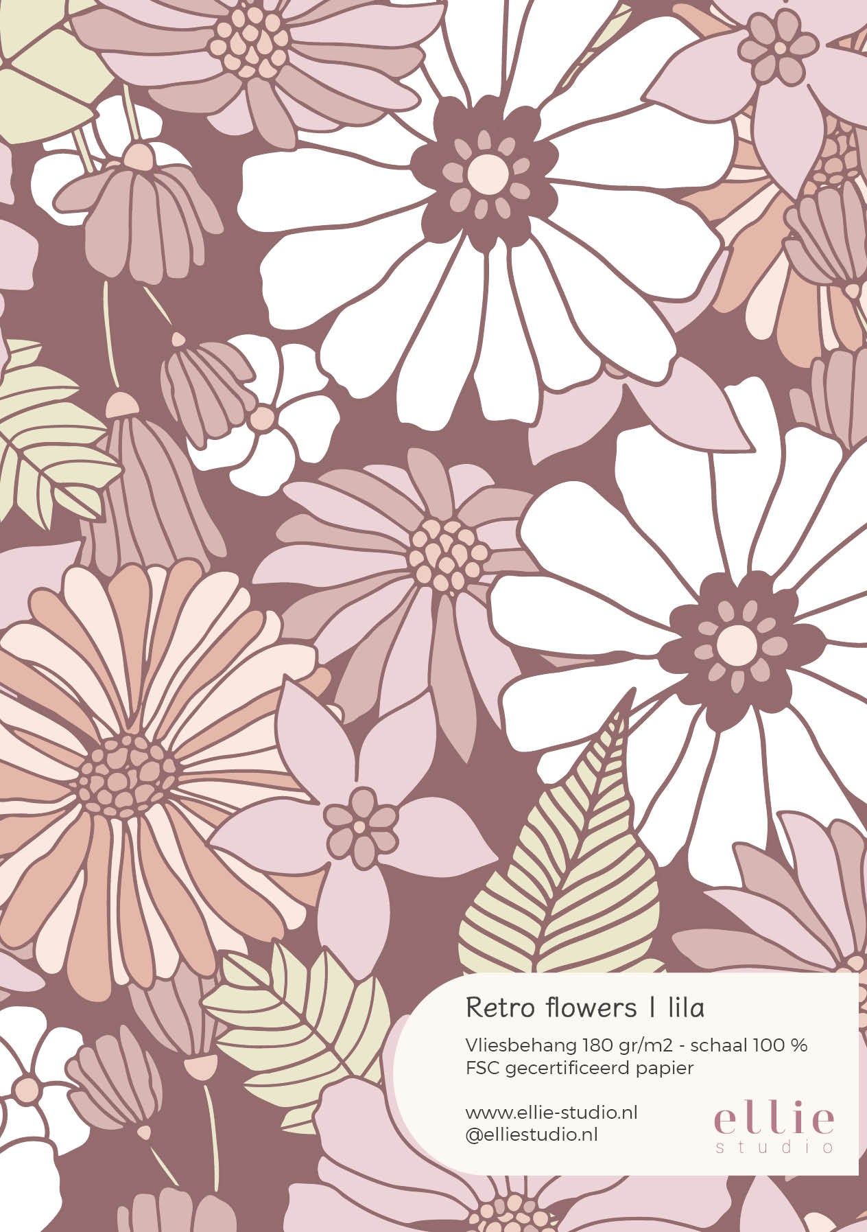 Wallpaper sample Retro Flowers - mauve