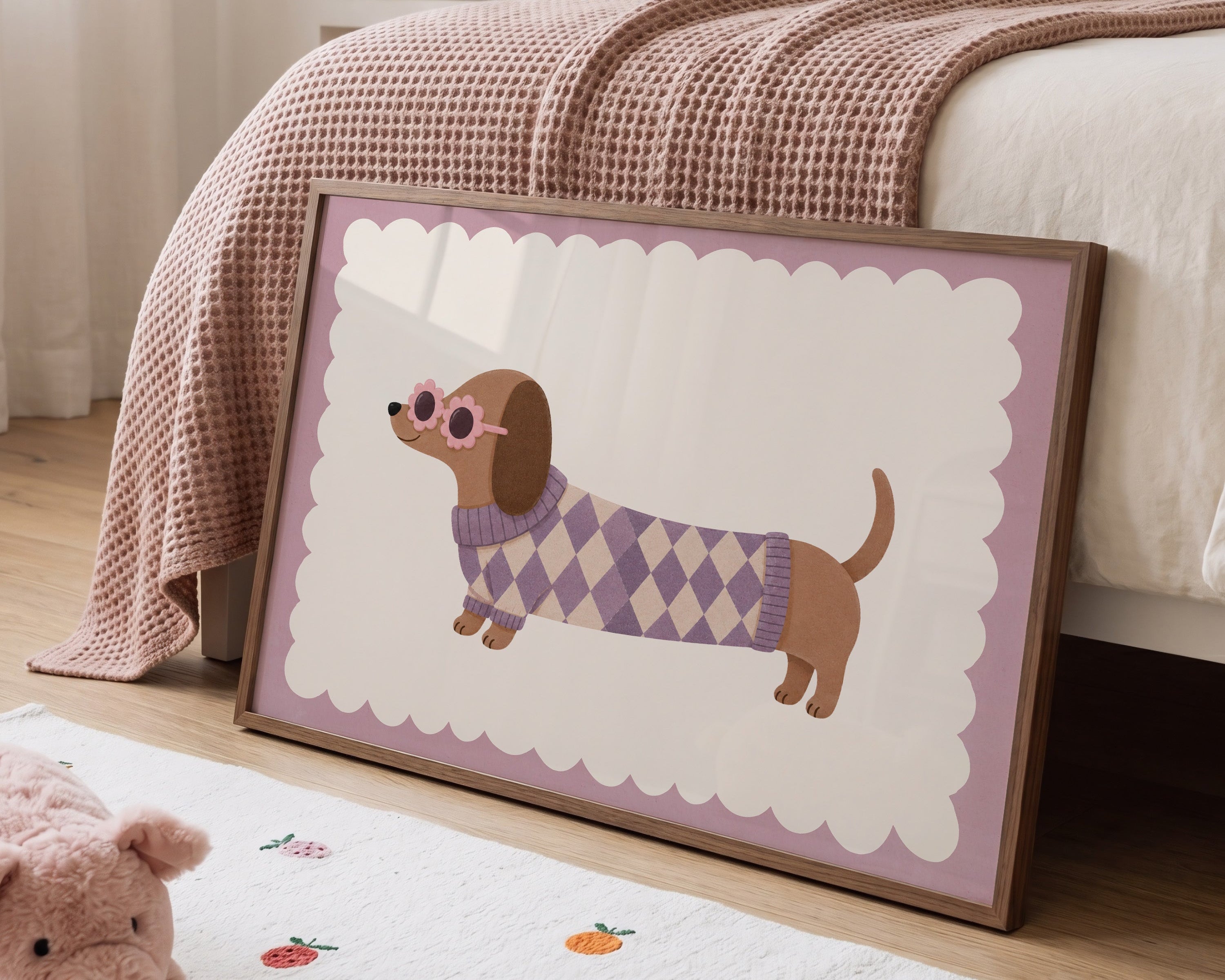 Kinderkamer print - Teckel met bloemenbril