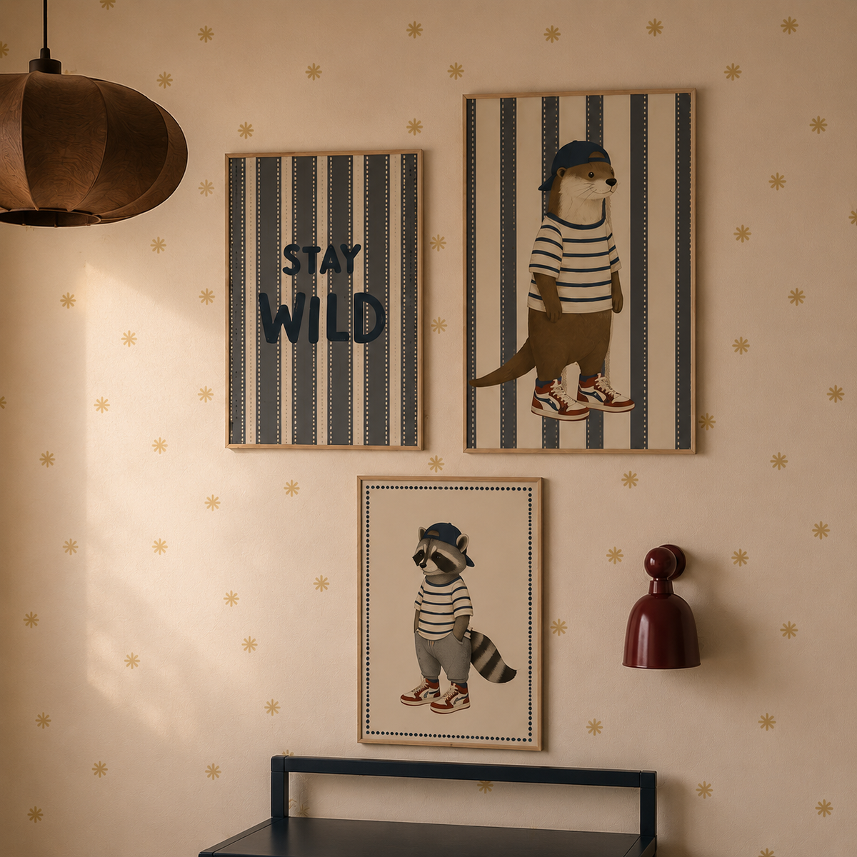 Behang Tiny stars honey beige in kinderkamer met kinderkamer posters jongen