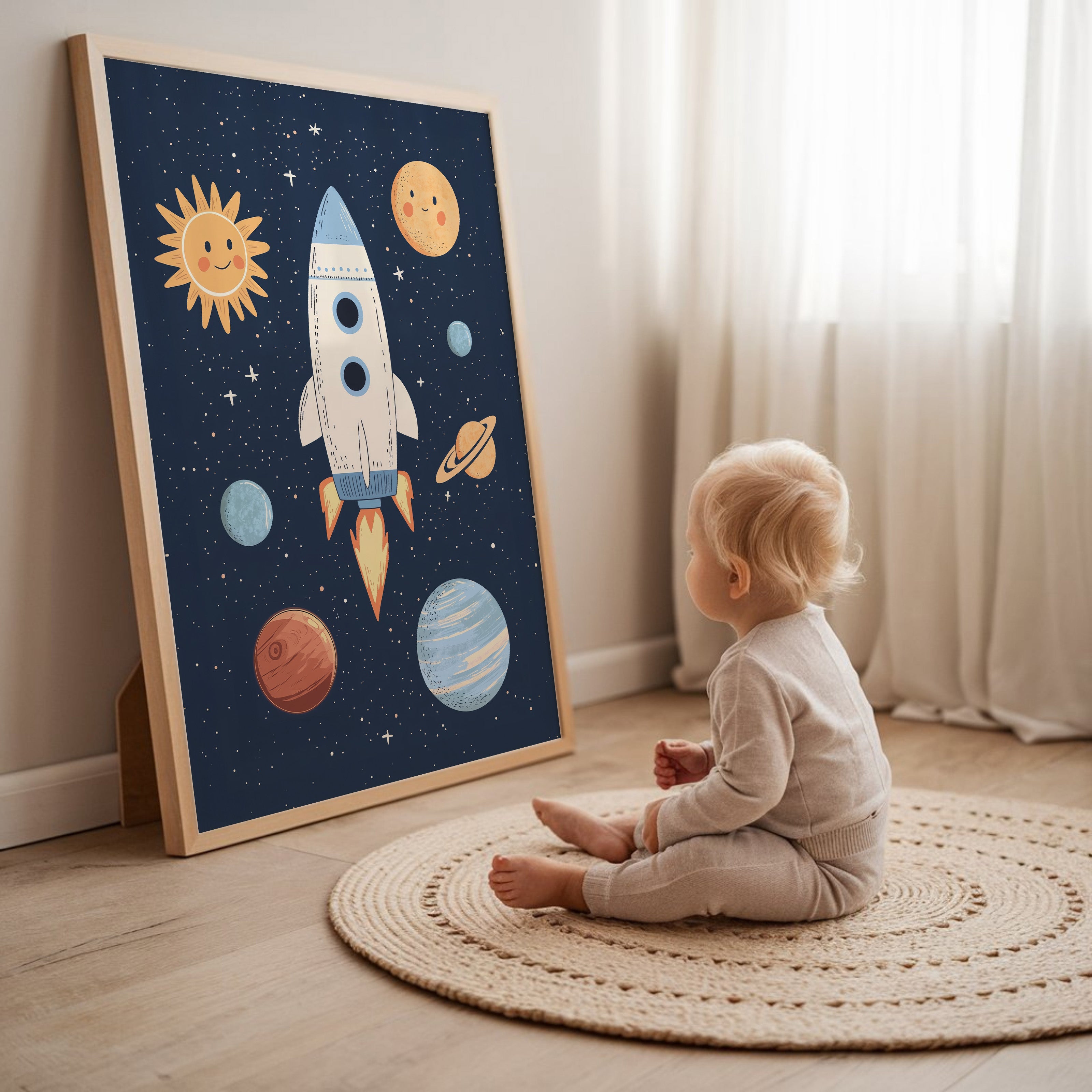 Kinderkamer print - Ruimte Raket