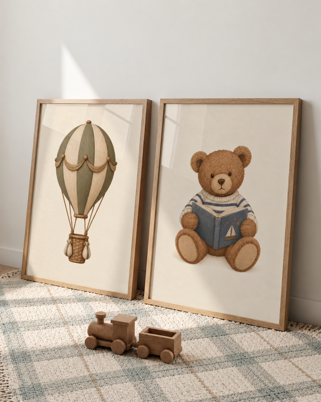 Vintage luchtballon poster gestyled in een jongenskamer