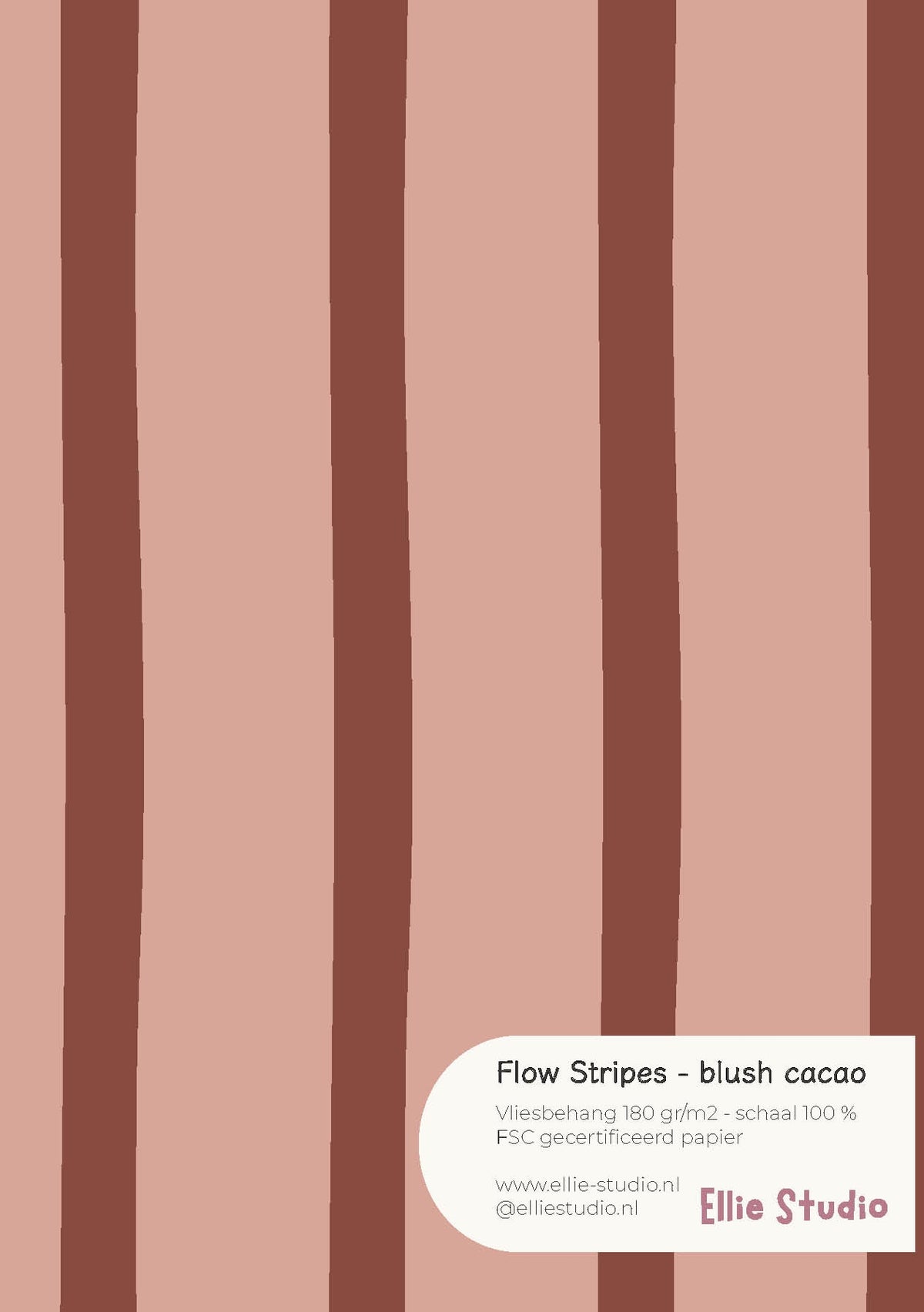 A4 behangstaal van Flow Stripes - blush cacao met zacht blushroze en warm cacaobruin