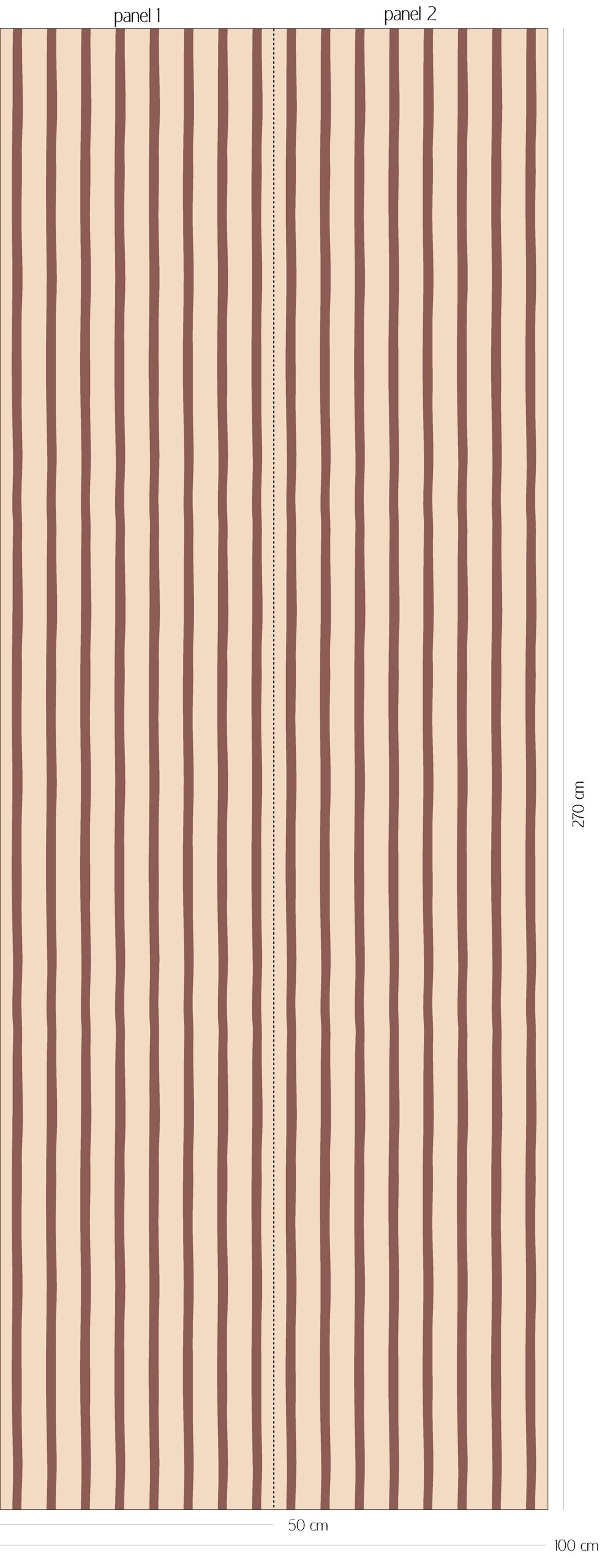 Patroonoverzicht van Flow Stripes - butter biscuit behang met fijne, licht golvende verticale strepen in romig buttergeel en warm biscuitbruin