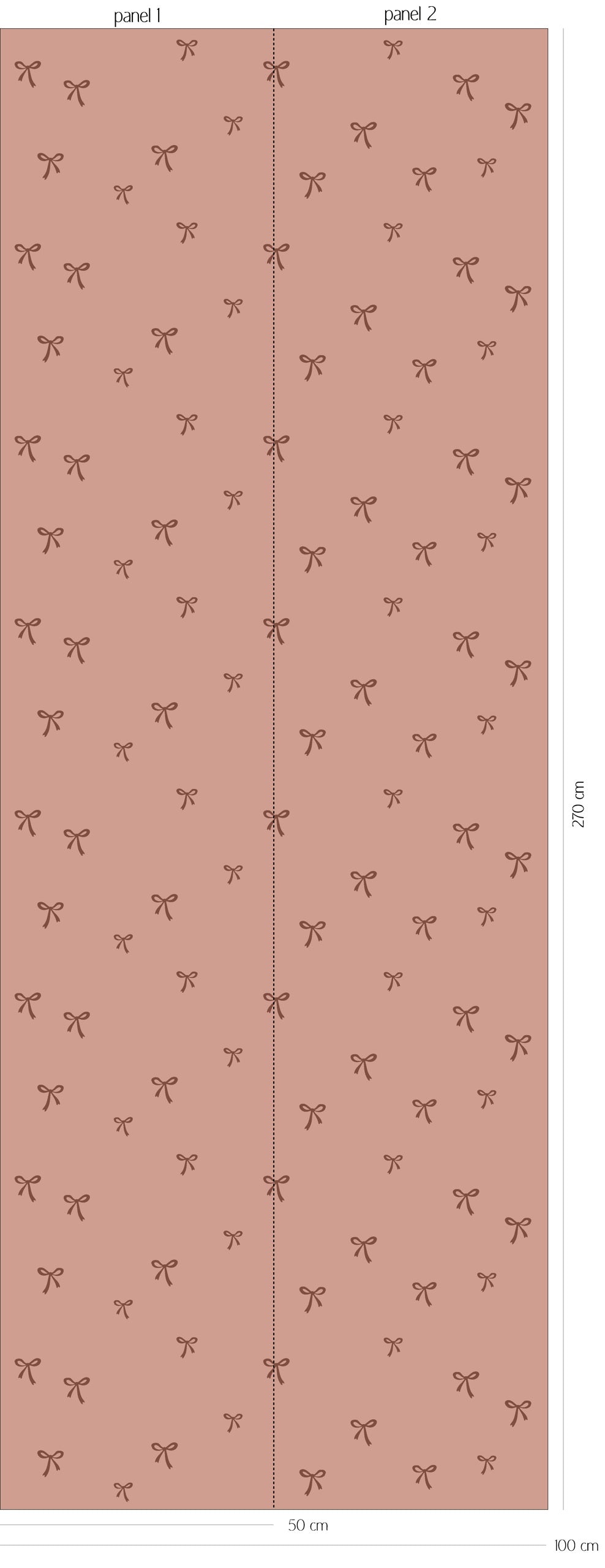 Patroonoverzicht van Strikjes - blush cacao behang met kleine, los getekende strikjes in zacht blushroze en warm cacaobruin