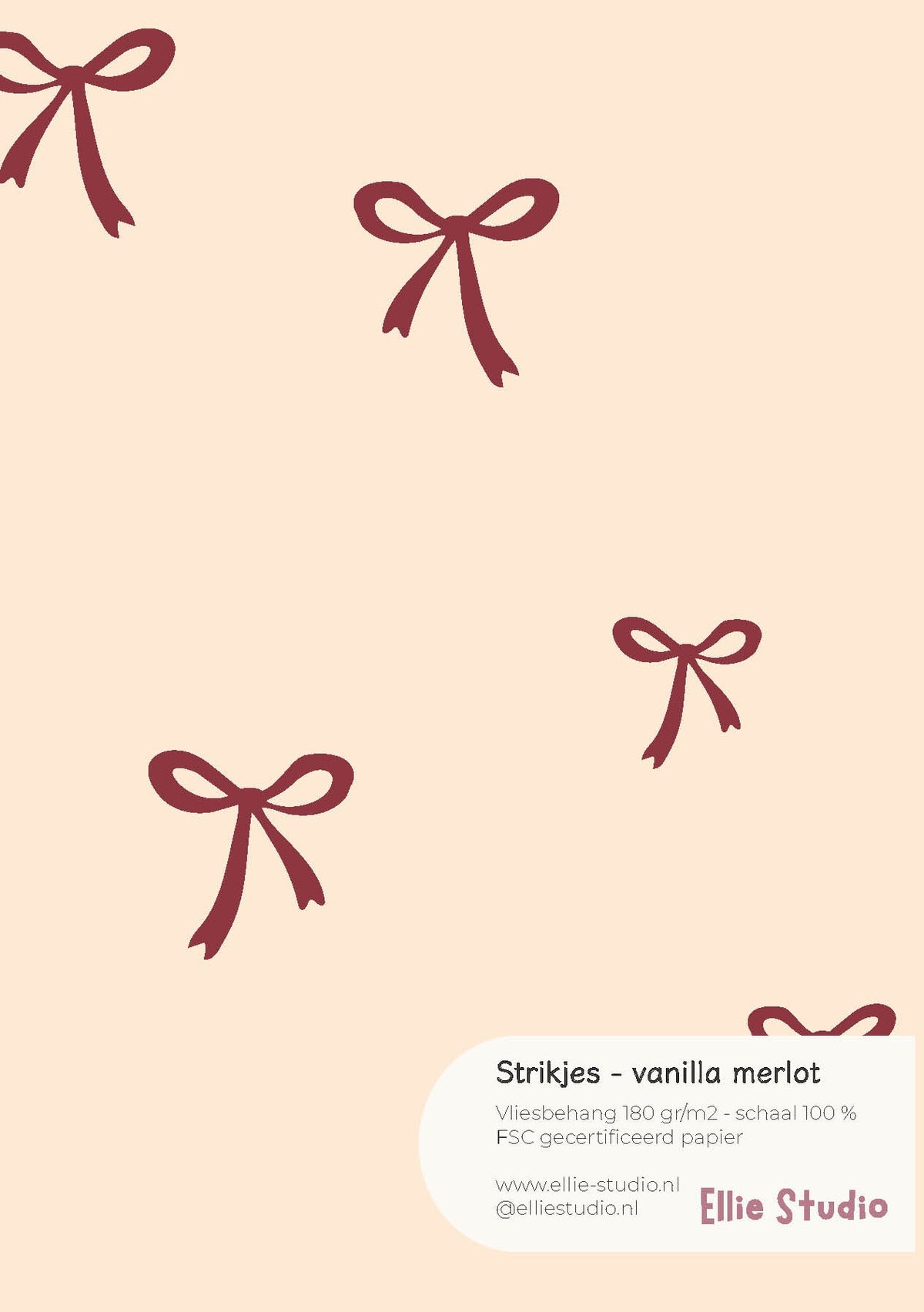A4 behangstaal van Strikjes - vanilla merlot met warme vanillecrème en merlotrood