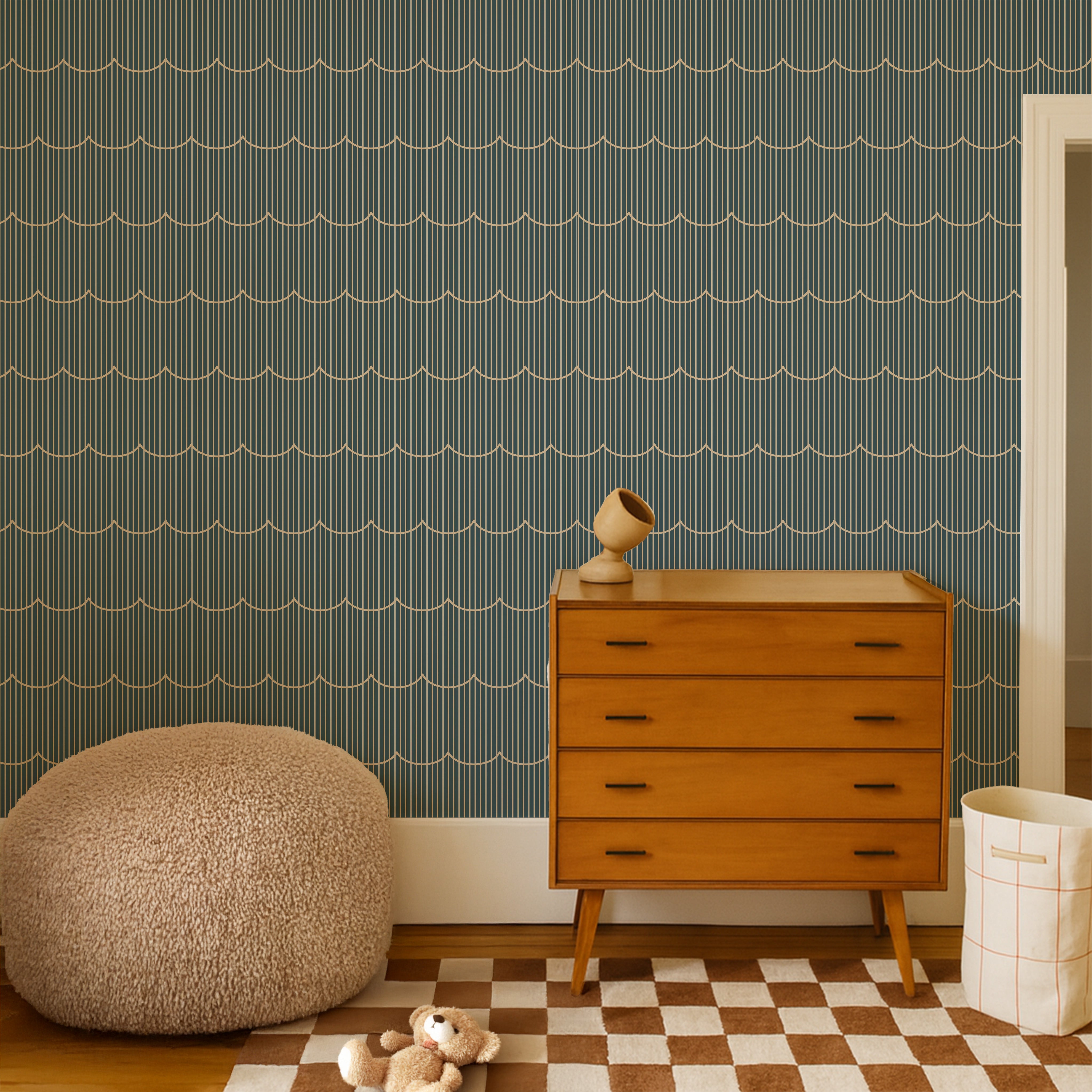 Behang Retro Waves - blauw