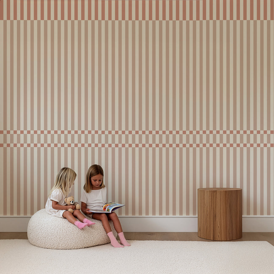 Wallpaper Checkered Stripes - apricot