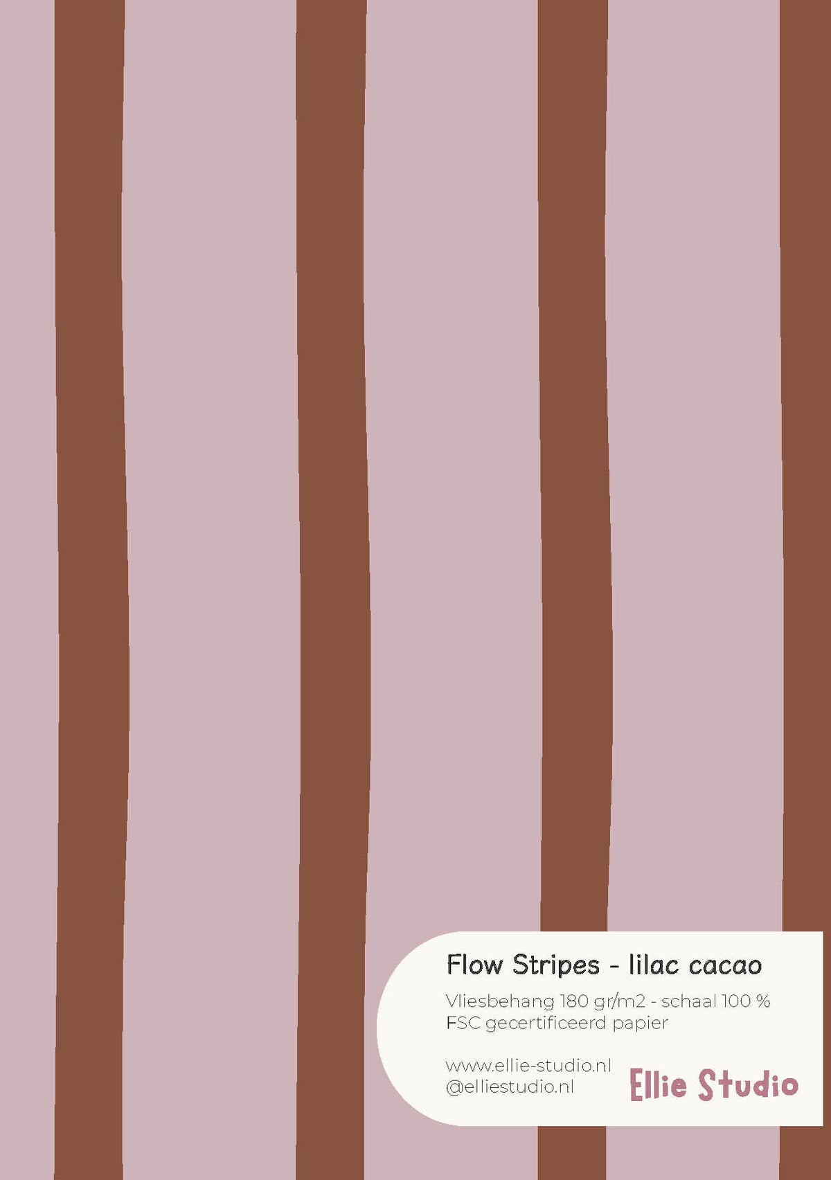 A4 behangstaal Flow Stripes - lilac cacao van ELLIE Studio: zacht lila met cacaobruine strepen