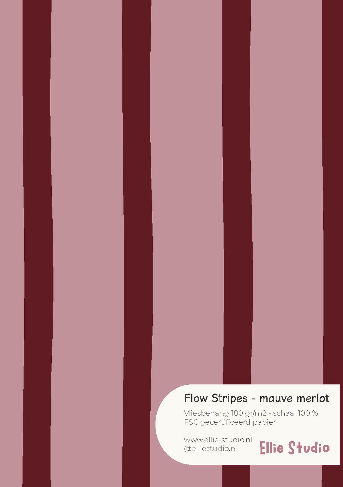 A4 behangstaal Flow Stripes - mauve merlot van ELLIE Studio: mauve met diepe merlotrode strepen