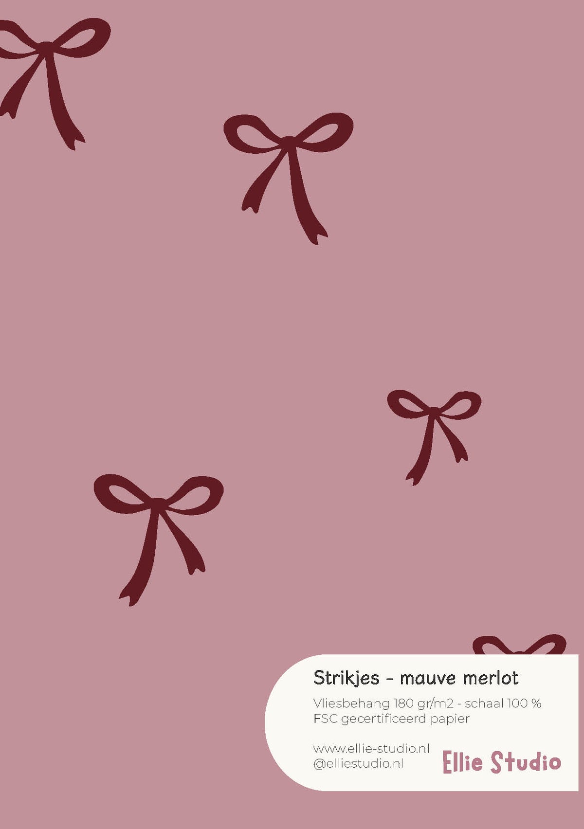 A4 behangstaal Strikjes - mauve merlot van ELLIE Studio: mauve met merlotrode strikjes